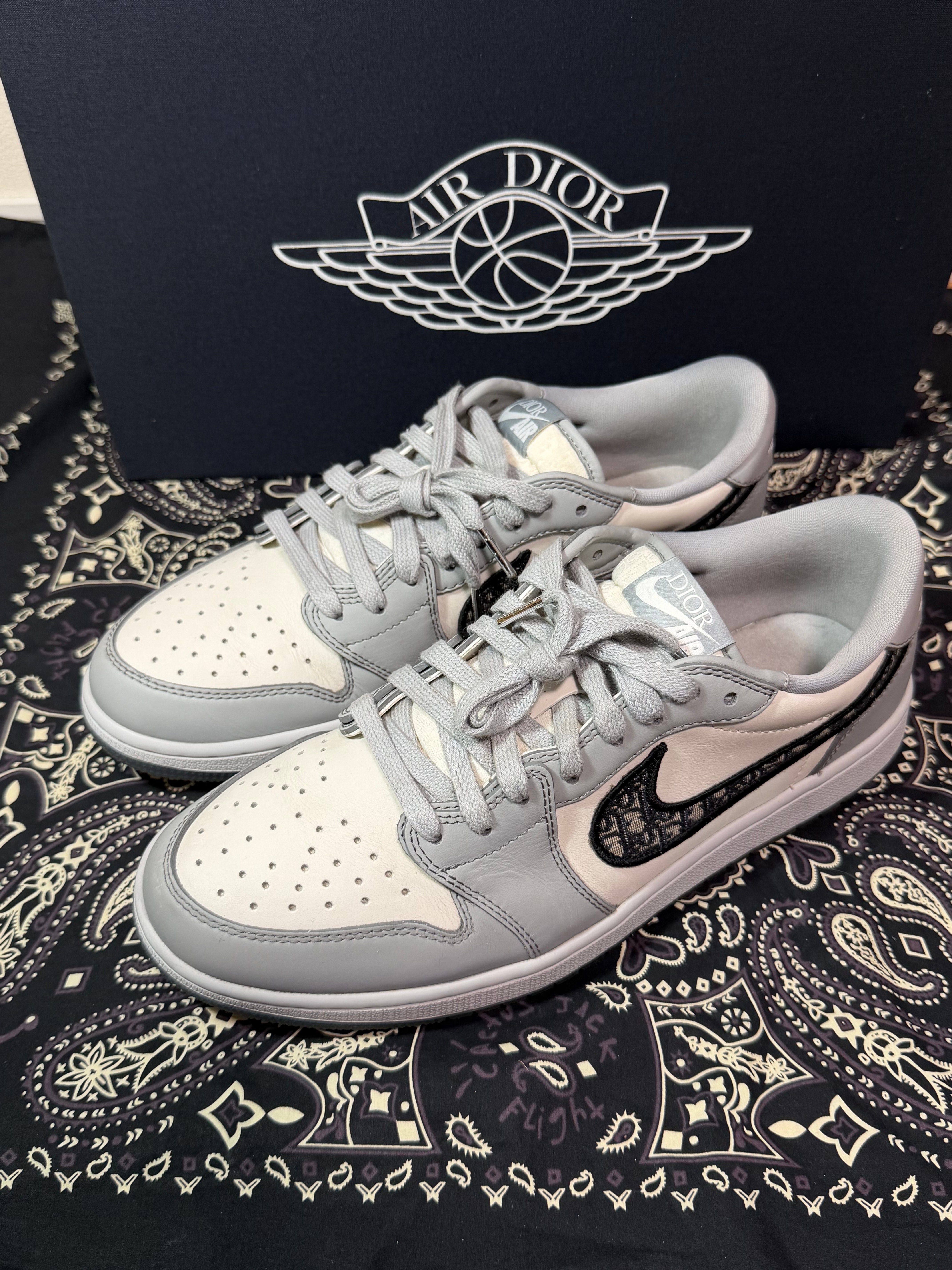 Dior × Nike Air Jordan 1 Low OG "Wolf Grey/Black-Sail-White"