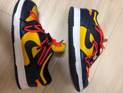 Off-White × Nike Dunk Low LTHR "University Gold/Midnight Navy/White"
