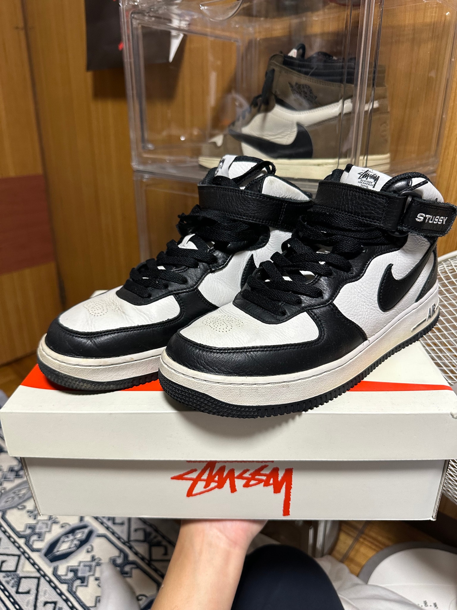 Stussy × Nike Air Force 1 Mid "Black and Light Bone"