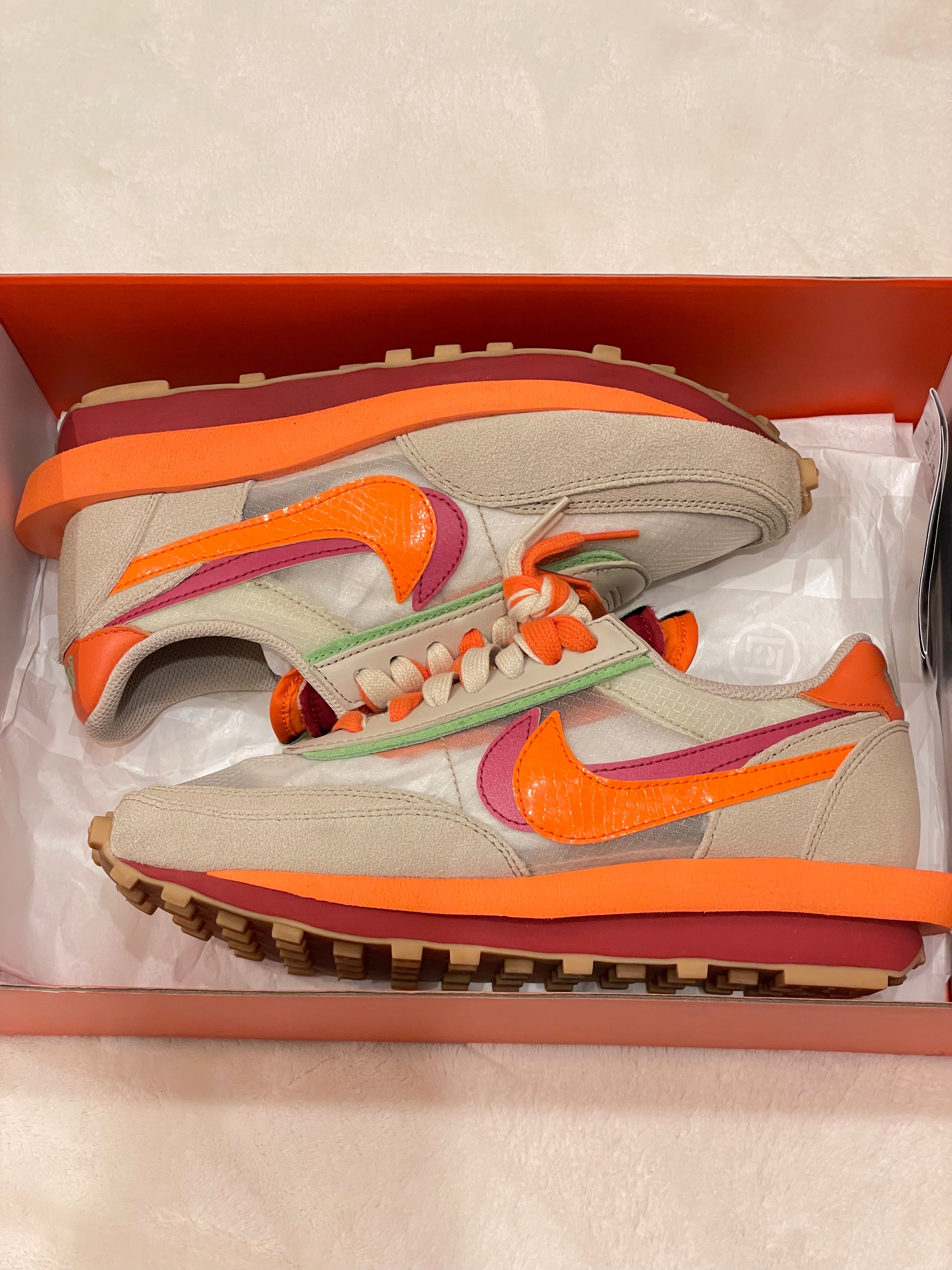 CLOT × Sacai × Nike LD Waffle "Orange Blaze"