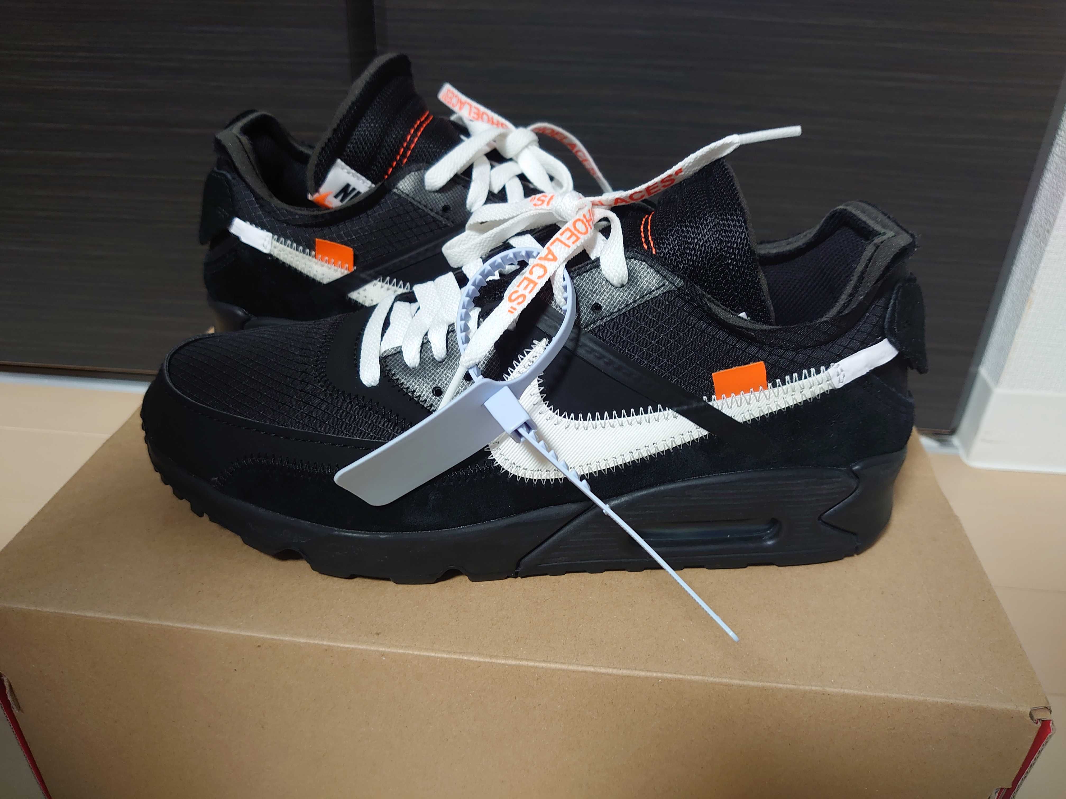 Off-White × Nike Air Max 90 "Black/Black-Cone-White"