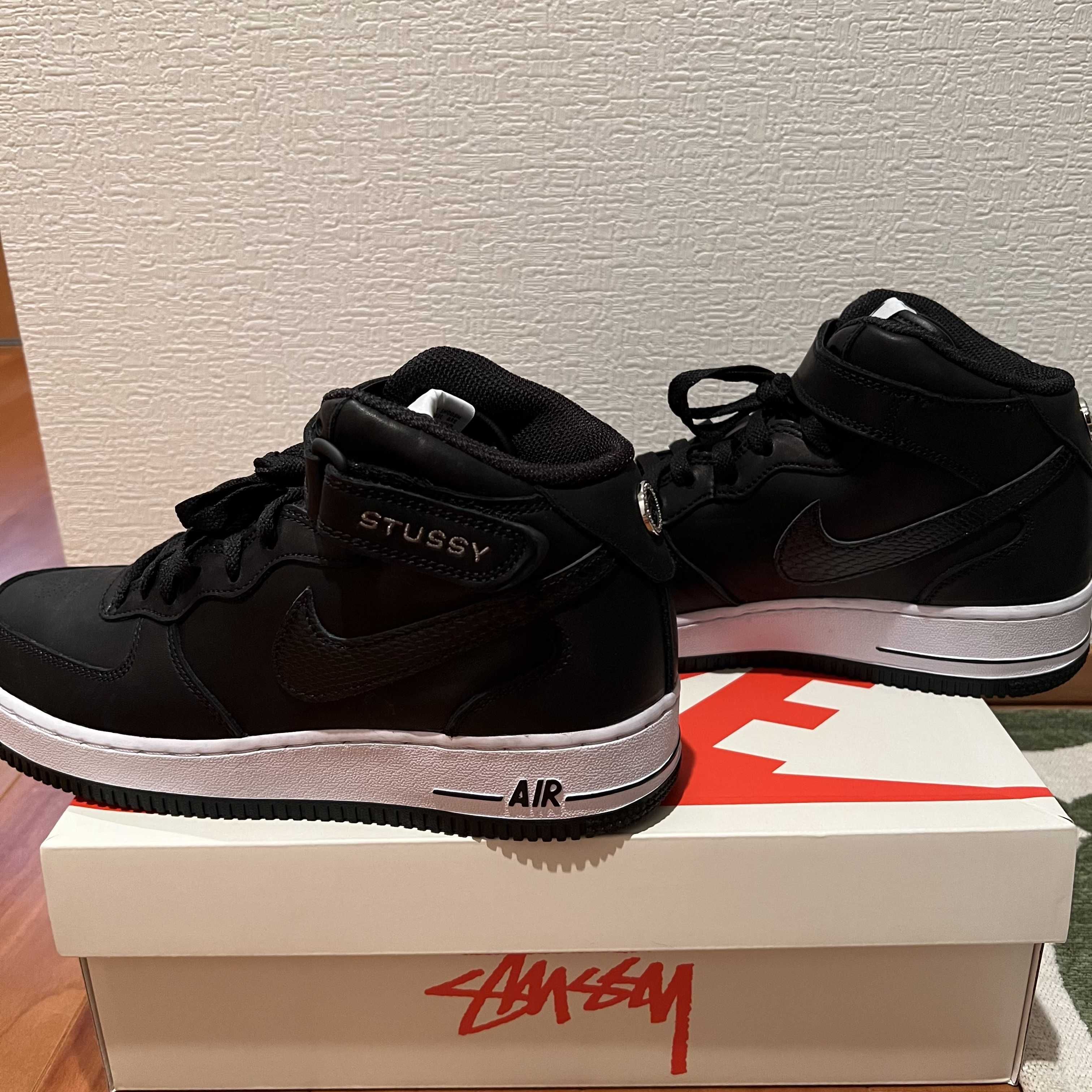 Stussy × Nike Air Force 1 Mid "Black/Black"