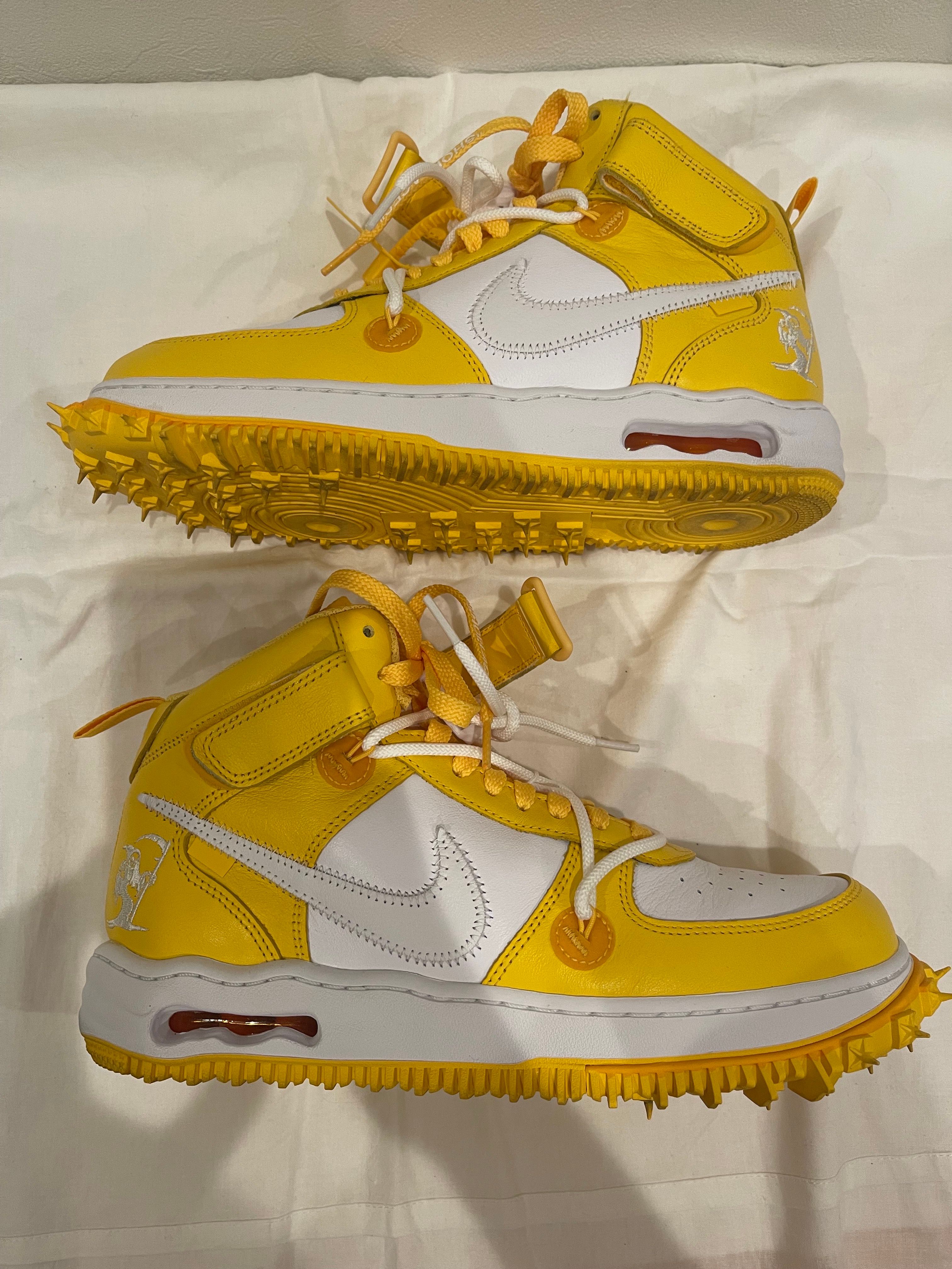 Off-White × Nike Air Force 1 Mid SP LTHR "White and Varsity Maize"