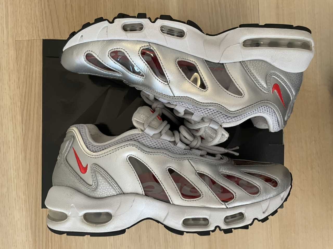 Supreme × Nike Air Max 96 "Metallic Silver/Speed Red/Clear"