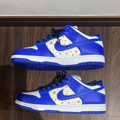 Supreme × Nike SB Dunk Low OG QS Gold Stars "White/Hyper Blue"