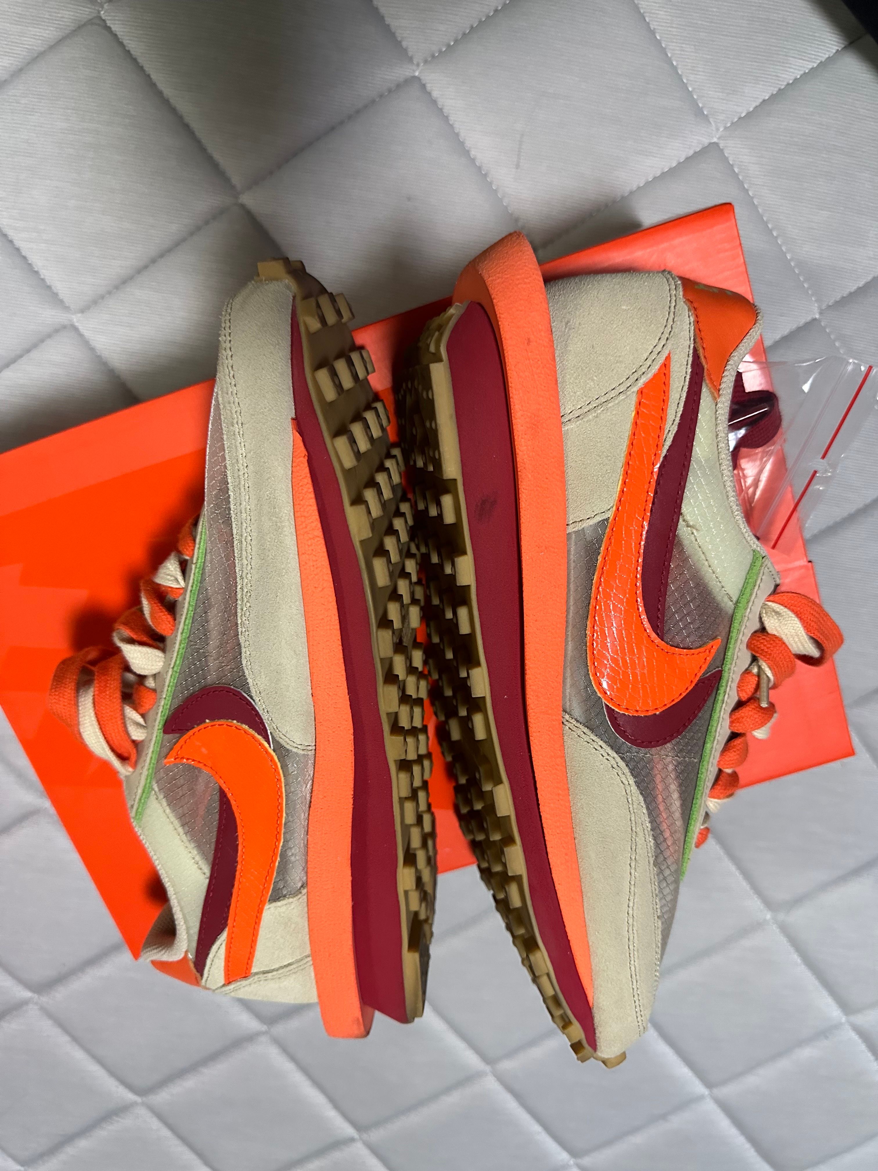 CLOT × Sacai × Nike LD Waffle "Orange Blaze"