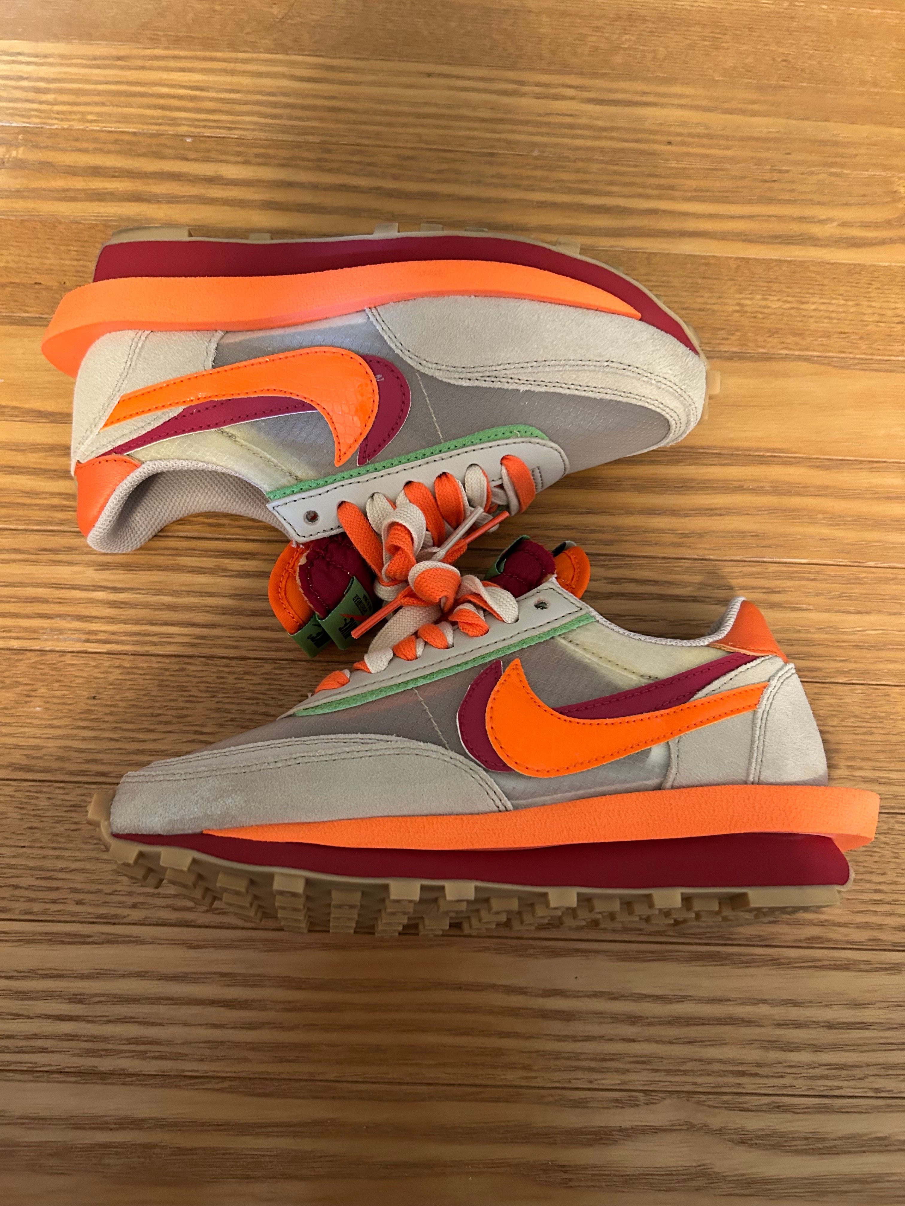 CLOT × Sacai × Nike LD Waffle "Orange Blaze"