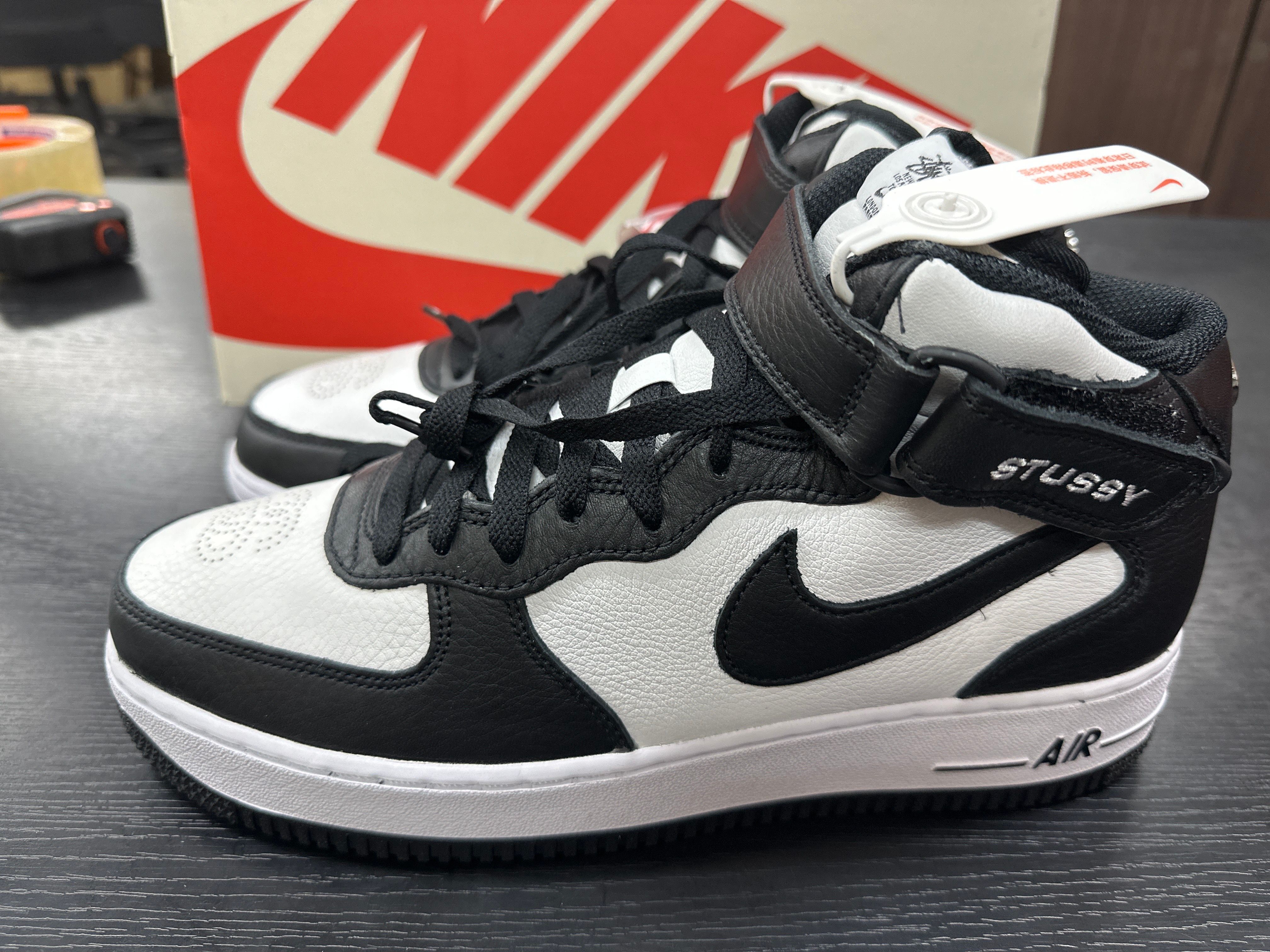 Stussy × Nike Air Force 1 Mid "Black and Light Bone"