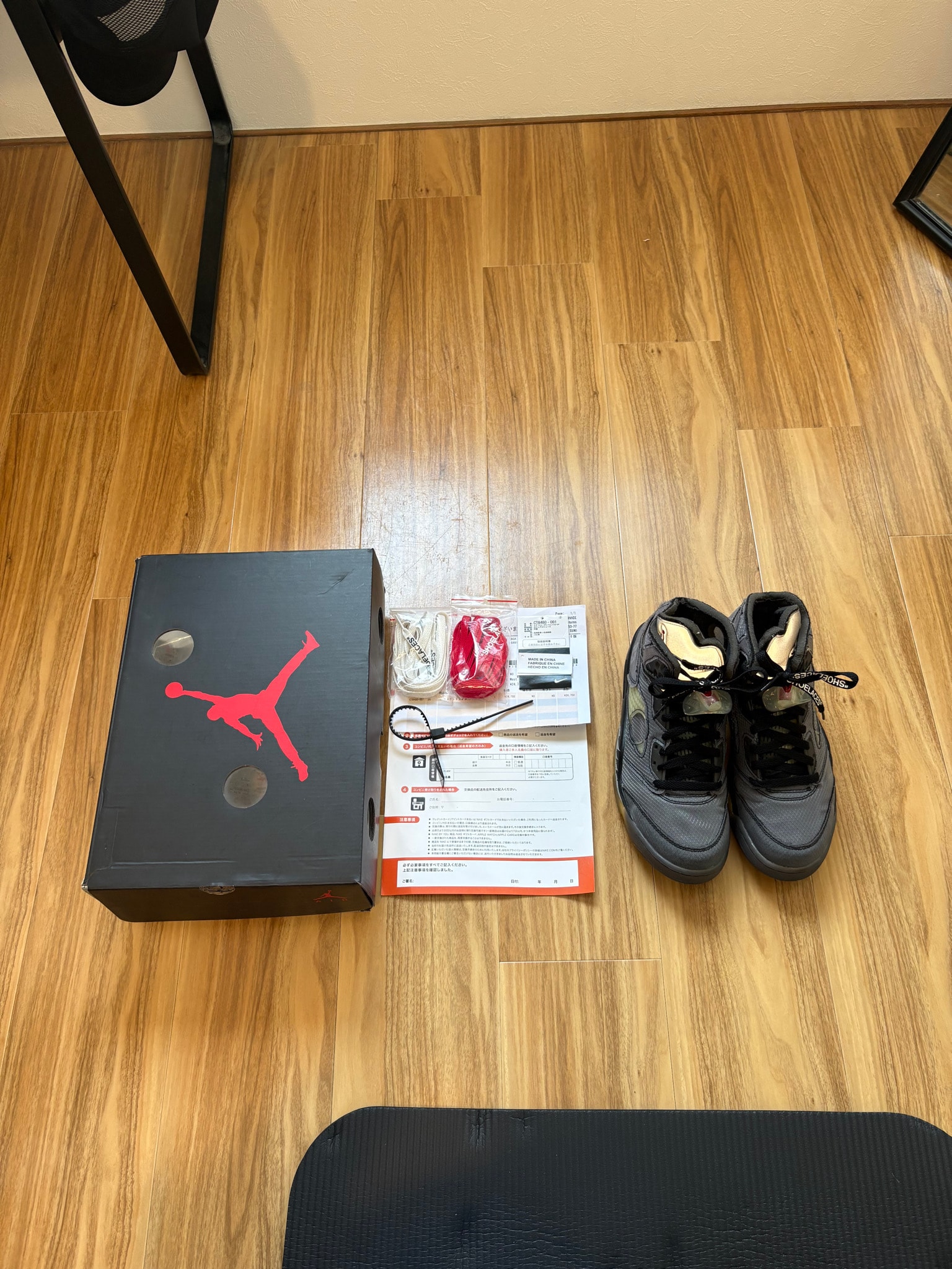 Off-White × Nike Air Jordan 5 "Black/Muslin/Fire Red"
