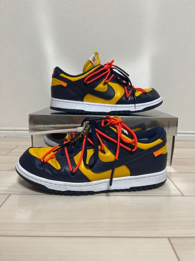 Off-White × Nike Dunk Low LTHR "University Gold/Midnight Navy/White"