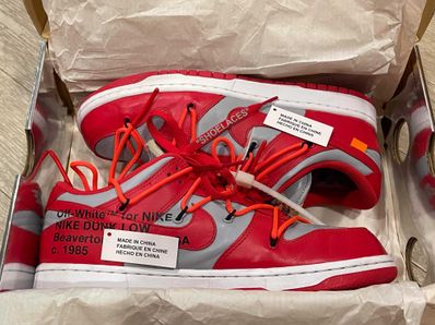 Off-White × Nike Dunk Low "University Red/Wolf Grey"
