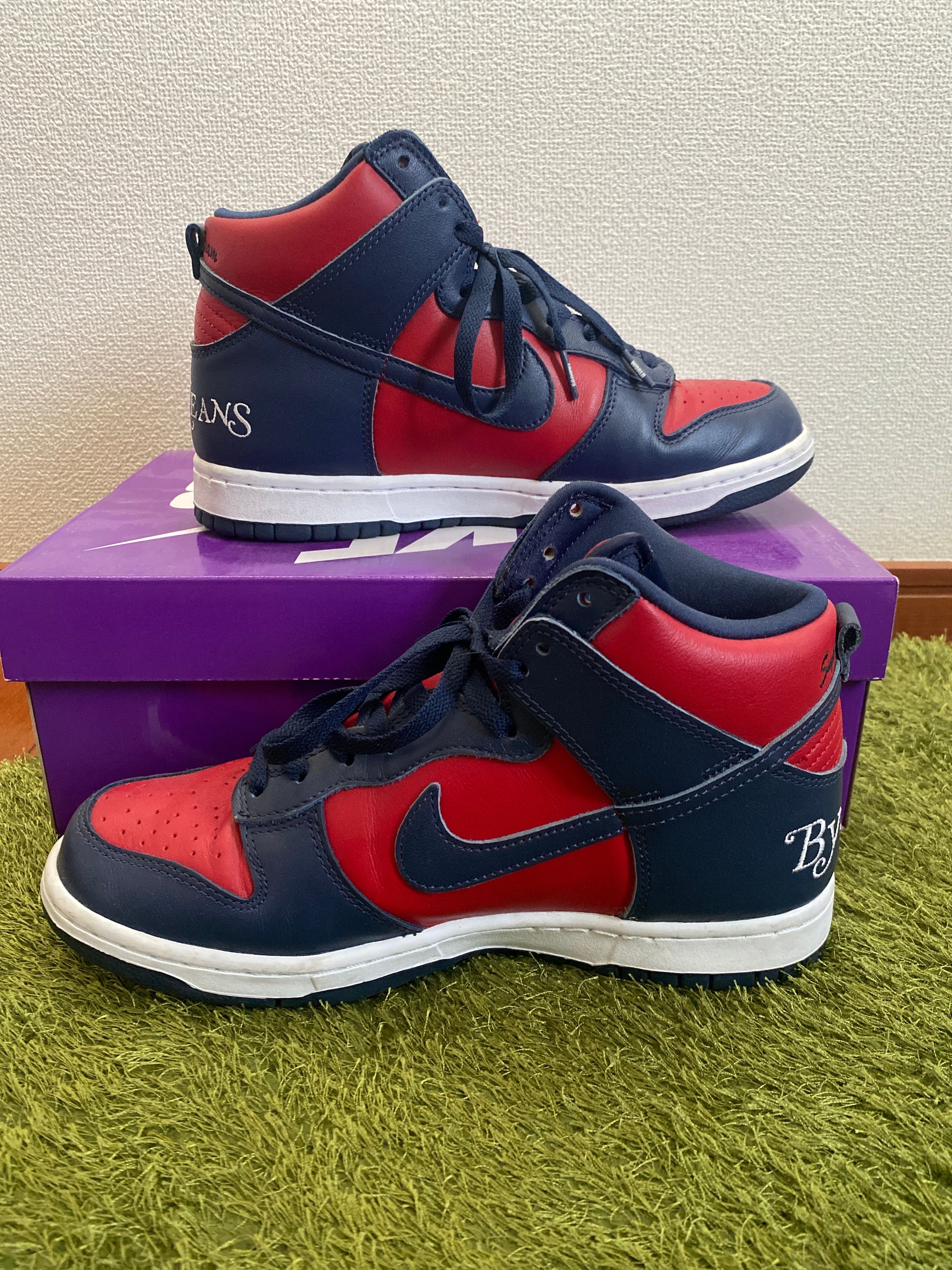 Supreme × Nike SB Dunk High By Any Means "Red/Navy-White"