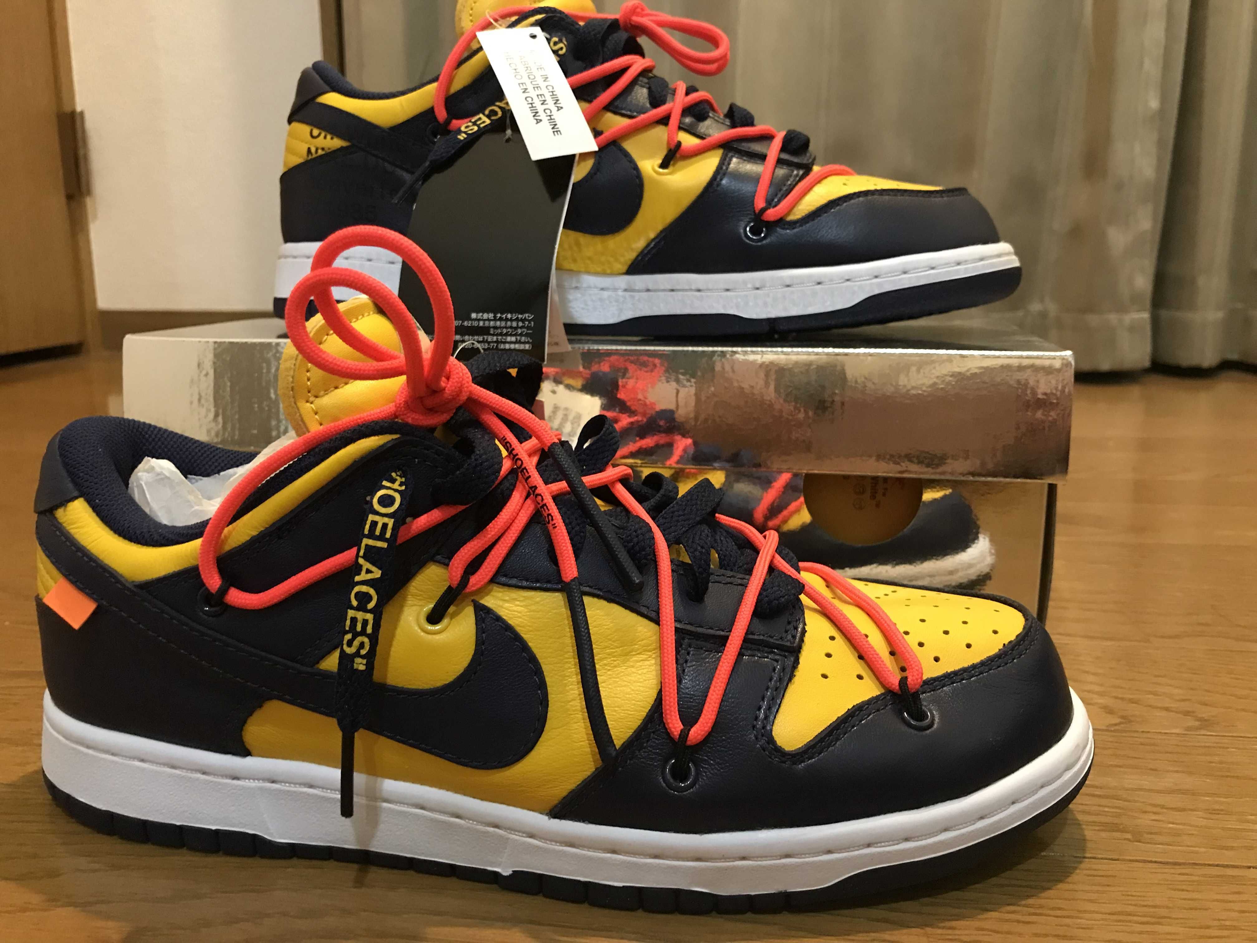 Off-White × Nike Dunk Low  LTHR "University Gold/Midnight Navy/White"
