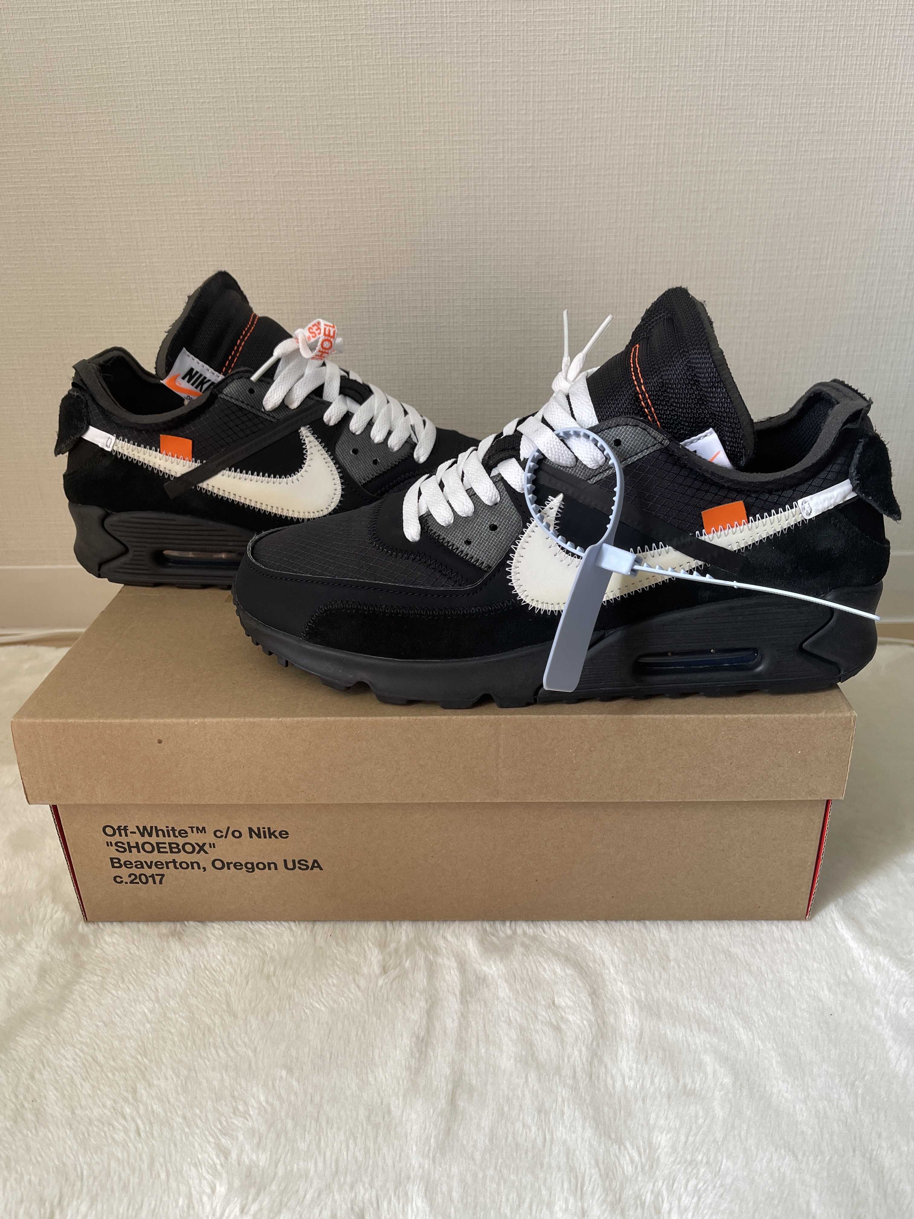 Off-White × Nike Air Max 90 "Black/Black-Cone-White"