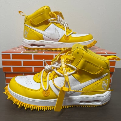 Off-White × Nike Air Force 1 Mid SP LTHR "White and Varsity Maize"