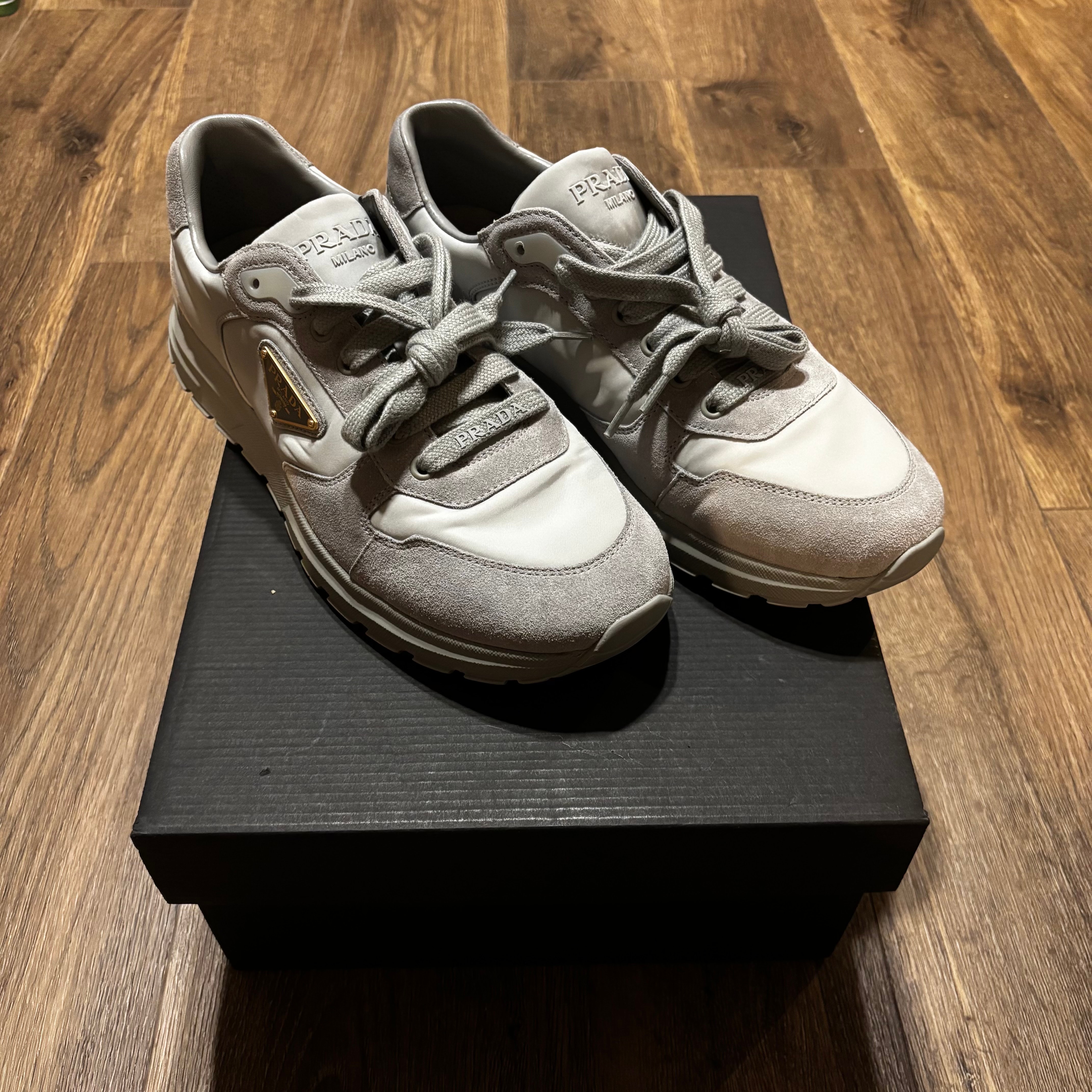 PRADA Prax 2.0 Re-Nylon And Suede Sneakers "Cloudy Gray"