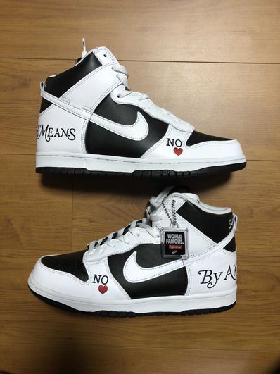 Supreme × Nike SB Dunk High By Any Means "White Black"