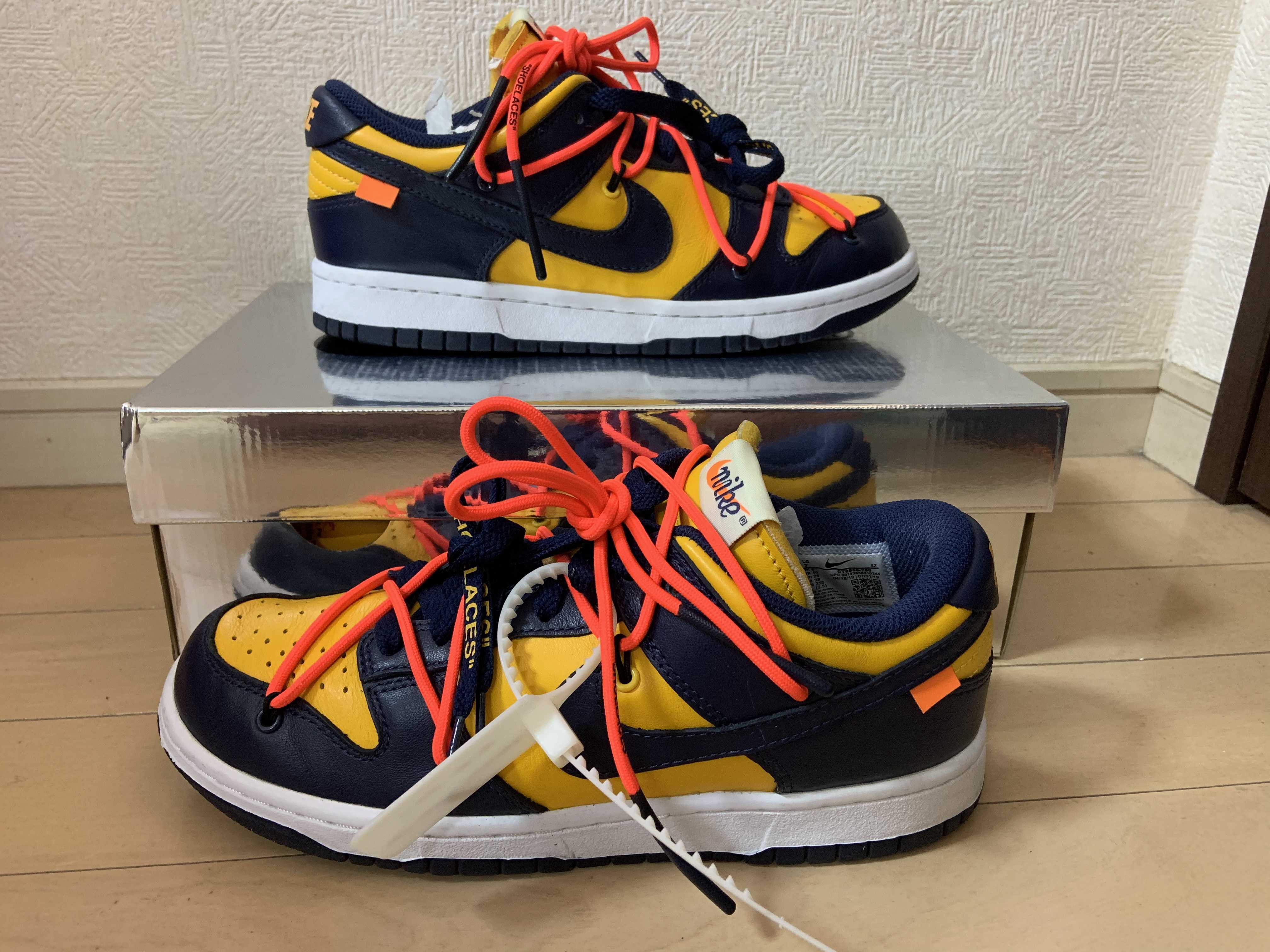 Off-White × Nike Dunk Low  LTHR "University Gold/Midnight Navy/White"