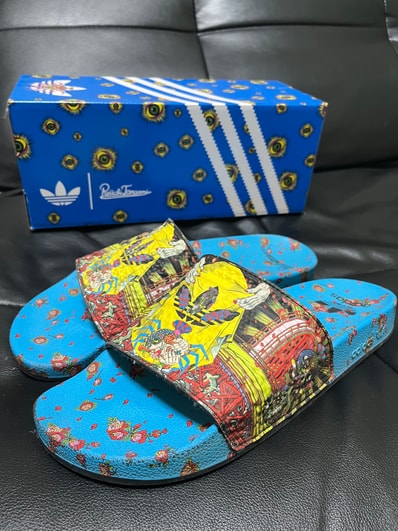 Keiichi Tanaami × adidas Adilette Tanaami "Signal Cyan/Core Black"