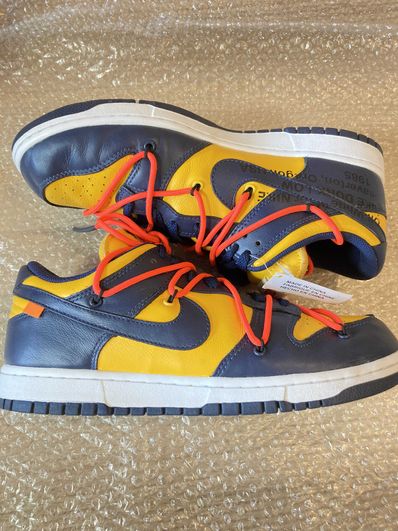 Off-White × Nike Dunk Low LTHR "University Gold/Midnight Navy/White"