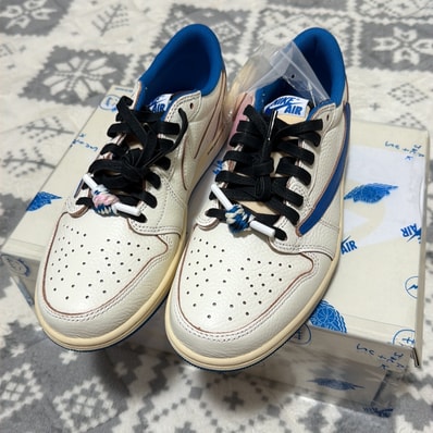 Travis Scott × fragment design × Nike Air Jordan 1 Low OG "Sail/Military Blue"