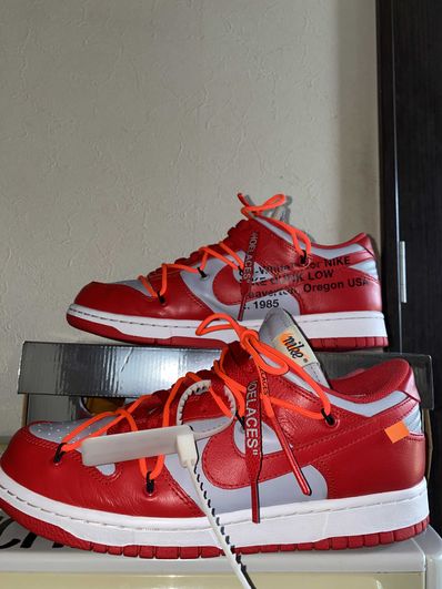 Off-White × Nike Dunk Low "University Red/Wolf Grey"