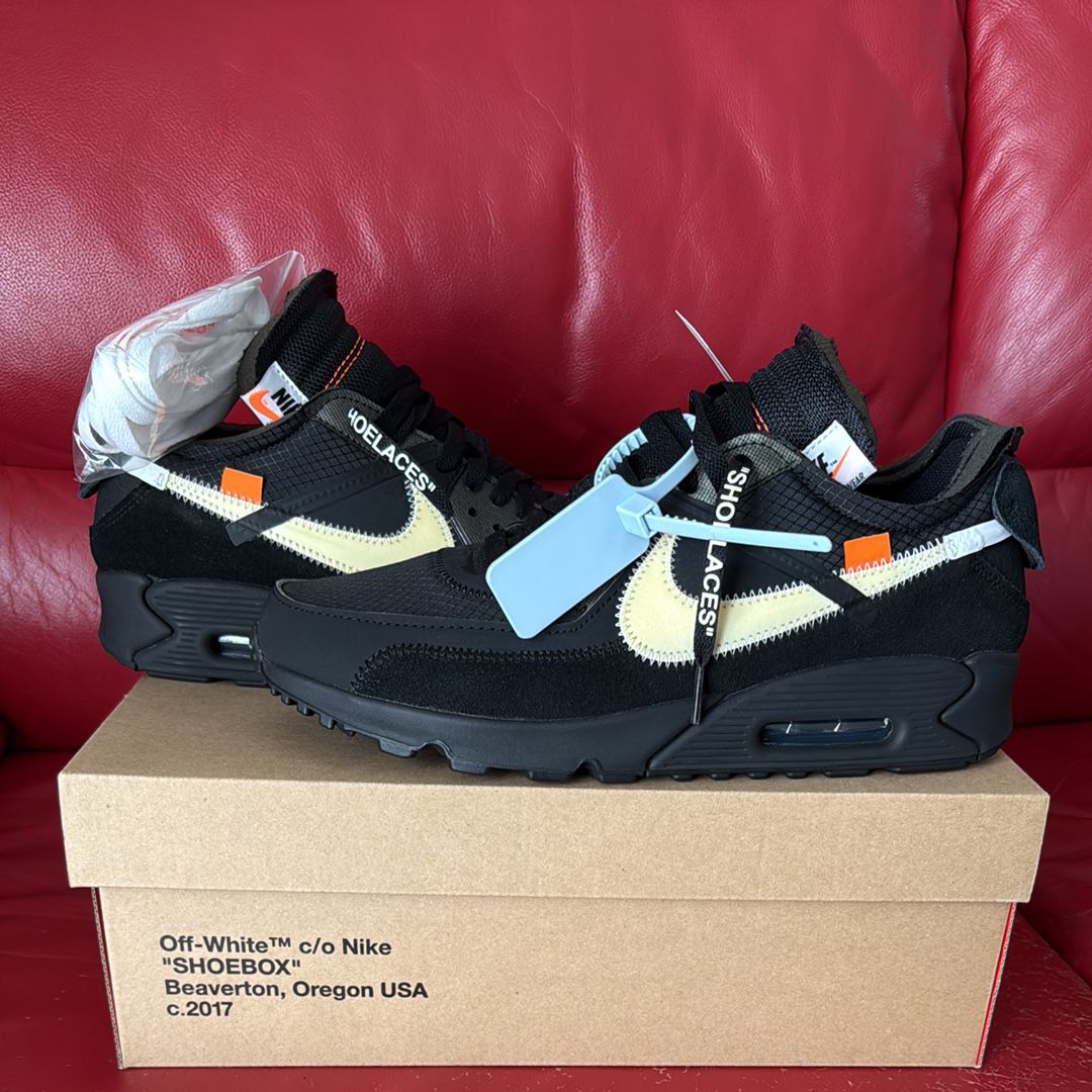 Off-White × Nike Air Max 90 "Black/Black-Cone-White"