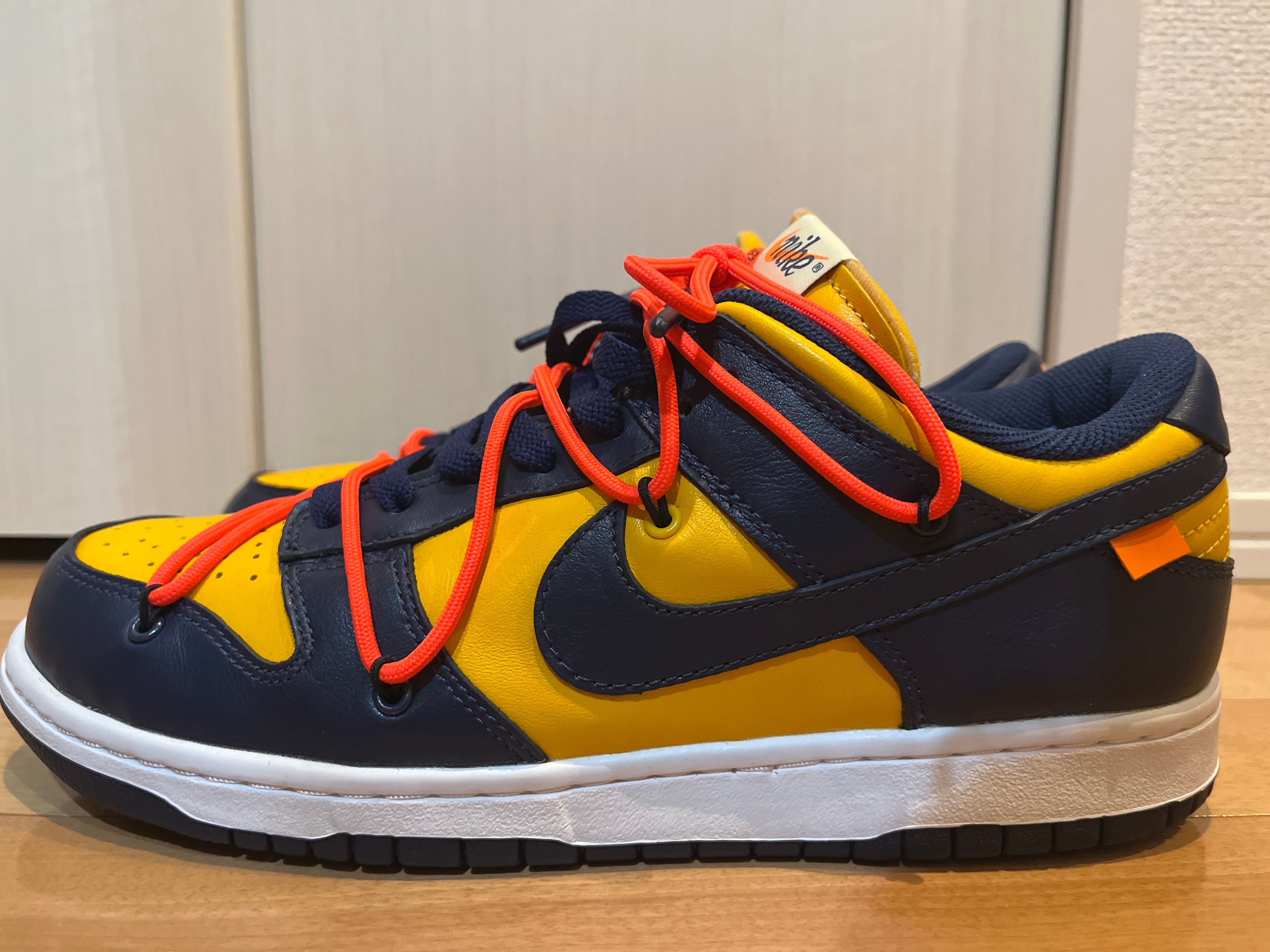 Off-White × Nike Dunk Low LTHR "University Gold/Midnight Navy/White"