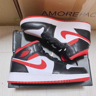NIKE GS AIR JORDAN 1 MID "WHITE/GYM RED/BLACK"