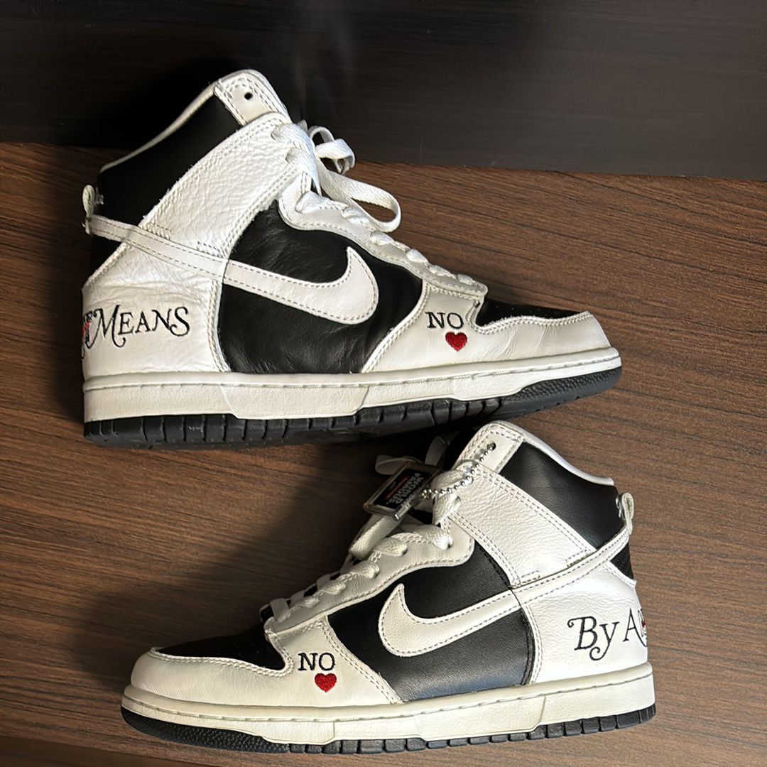 Supreme × Nike SB Dunk High By Any Means "White Black"