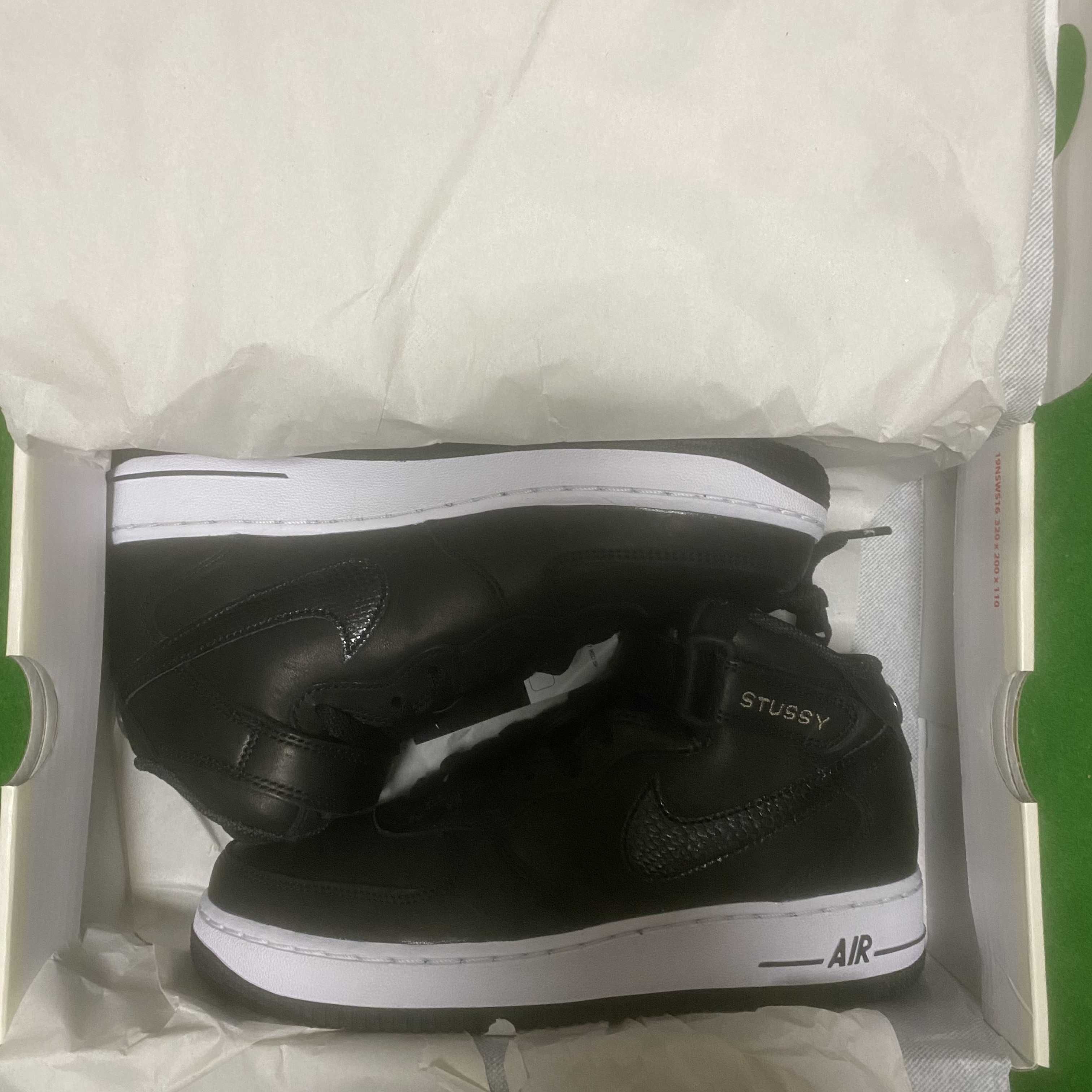 Stussy × Nike Air Force 1 Mid "Black/Black"