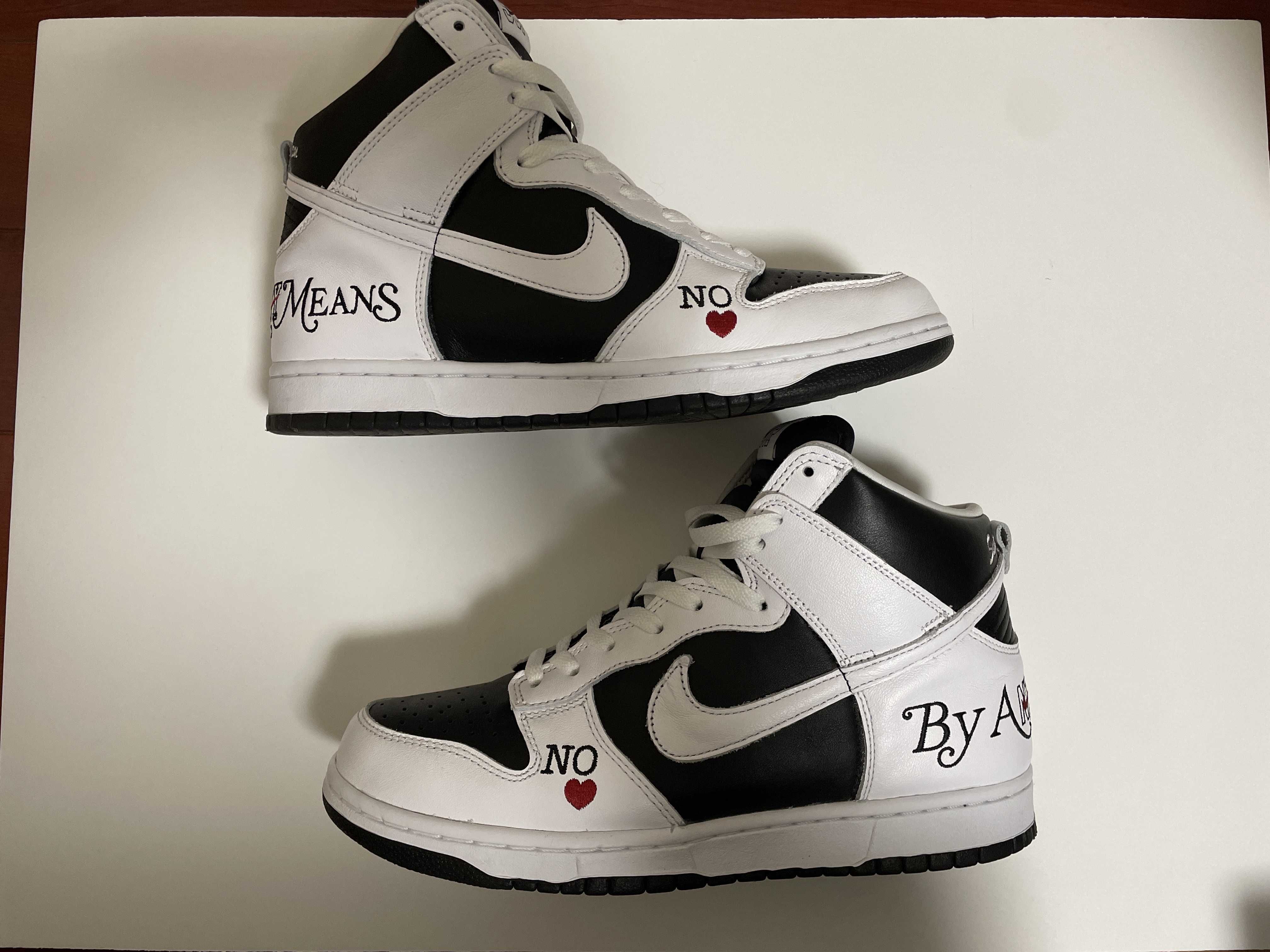 Supreme × Nike SB Dunk High By Any Means "White Black"