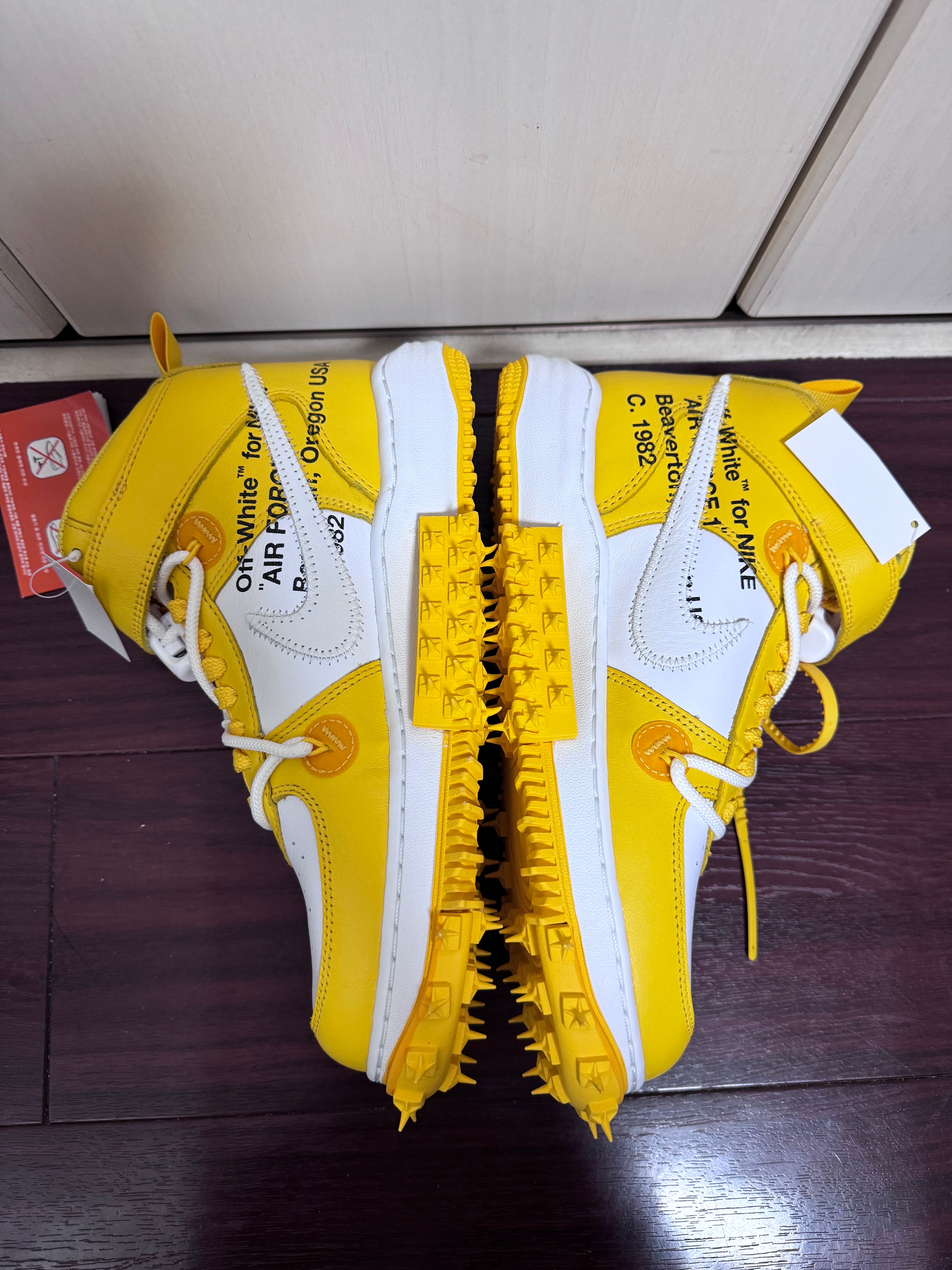 Off-White × Nike Air Force 1 Mid SP LTHR "White and Varsity Maize"