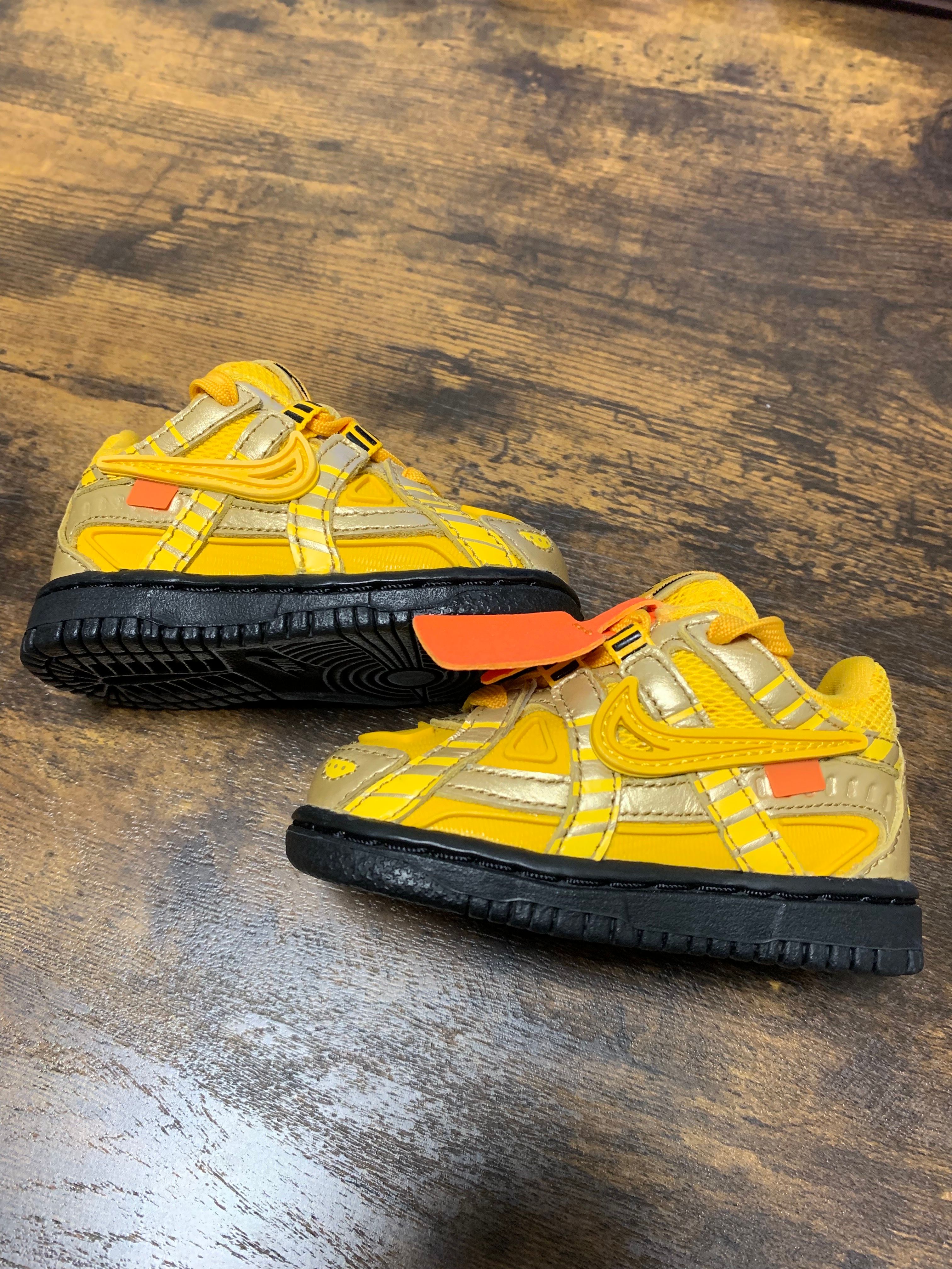 Off-White × Nike TD Air Rubber Dunk "University Gold"