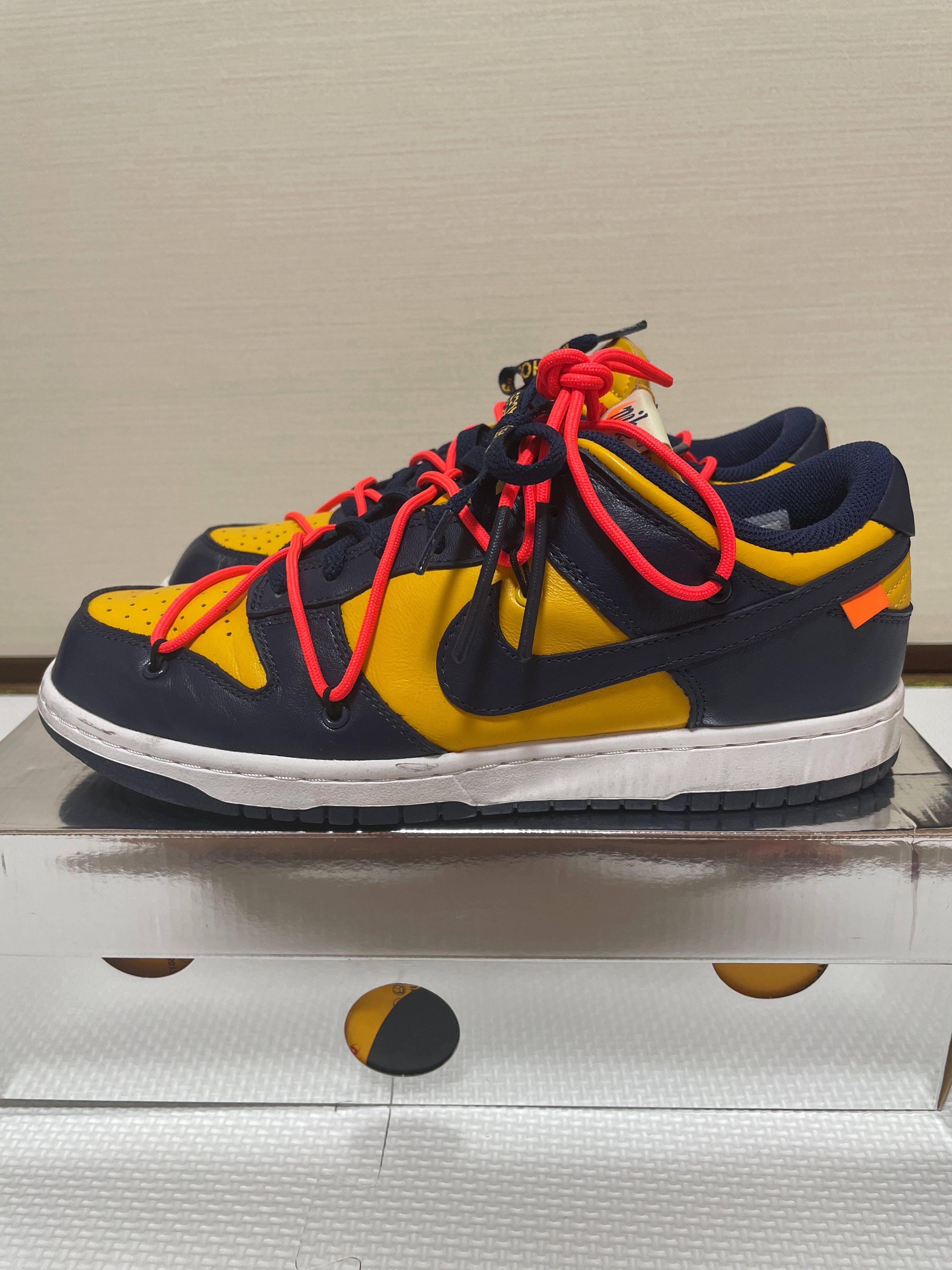 Off-White × Nike Dunk Low  LTHR "University Gold/Midnight Navy/White"