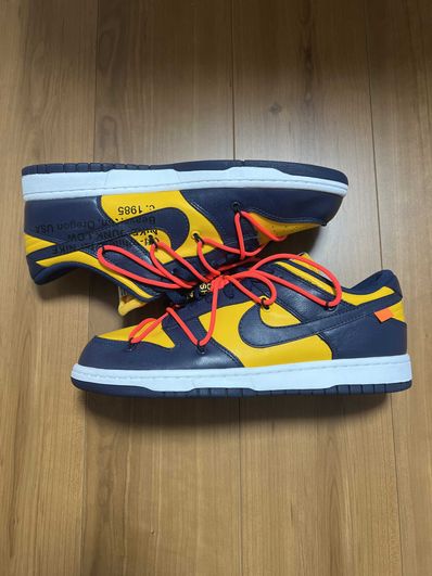 Off-White × Nike Dunk Low LTHR "University Gold/Midnight Navy/White"