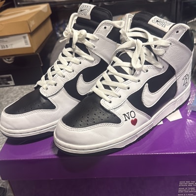 Supreme × Nike SB Dunk High By Any Means "White Black"