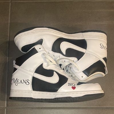 Supreme × Nike SB Dunk High By Any Means "White Black"