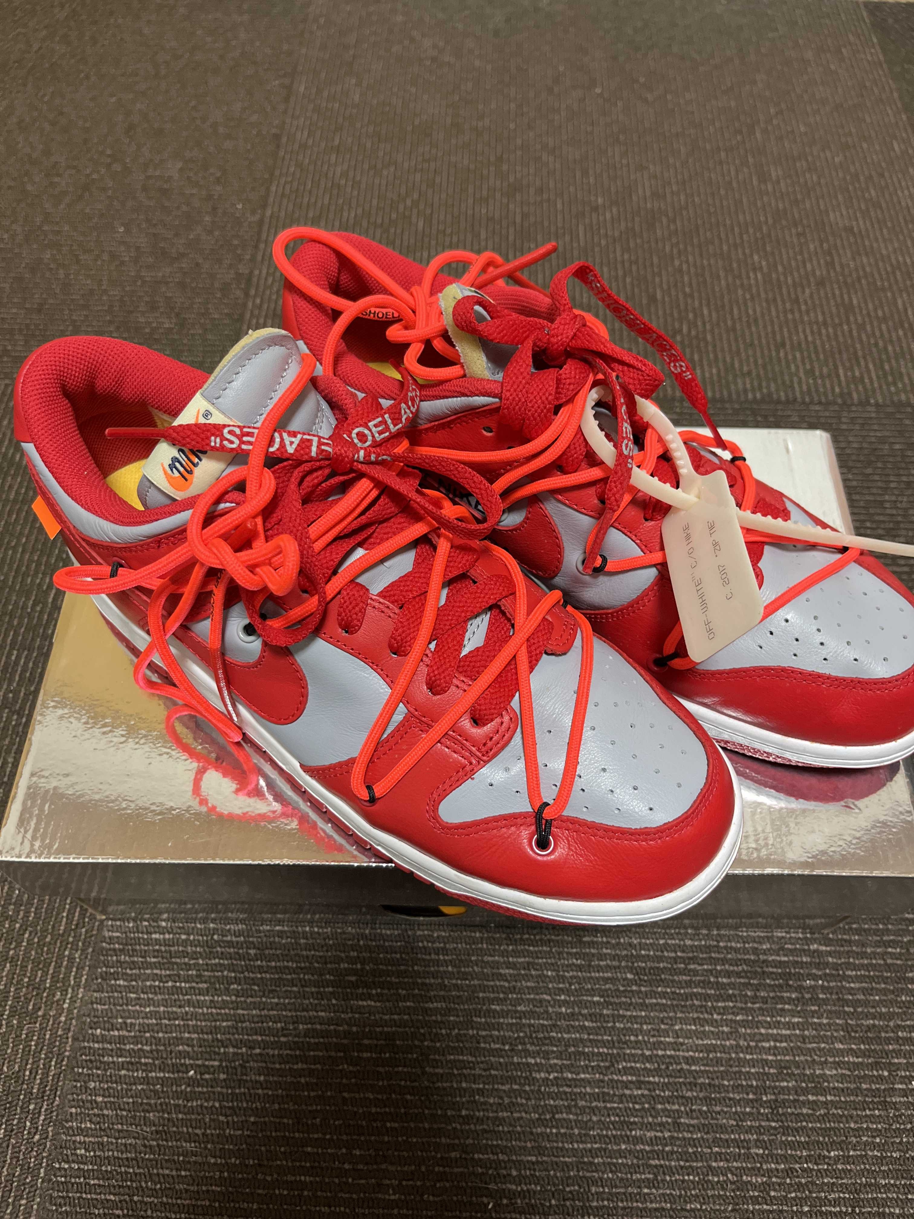 Off-White × Nike Dunk Low "University Red/Wolf Grey"