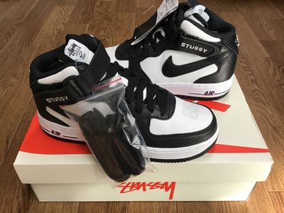 Stussy × Nike Air Force 1 Mid "Black and Light Bone"