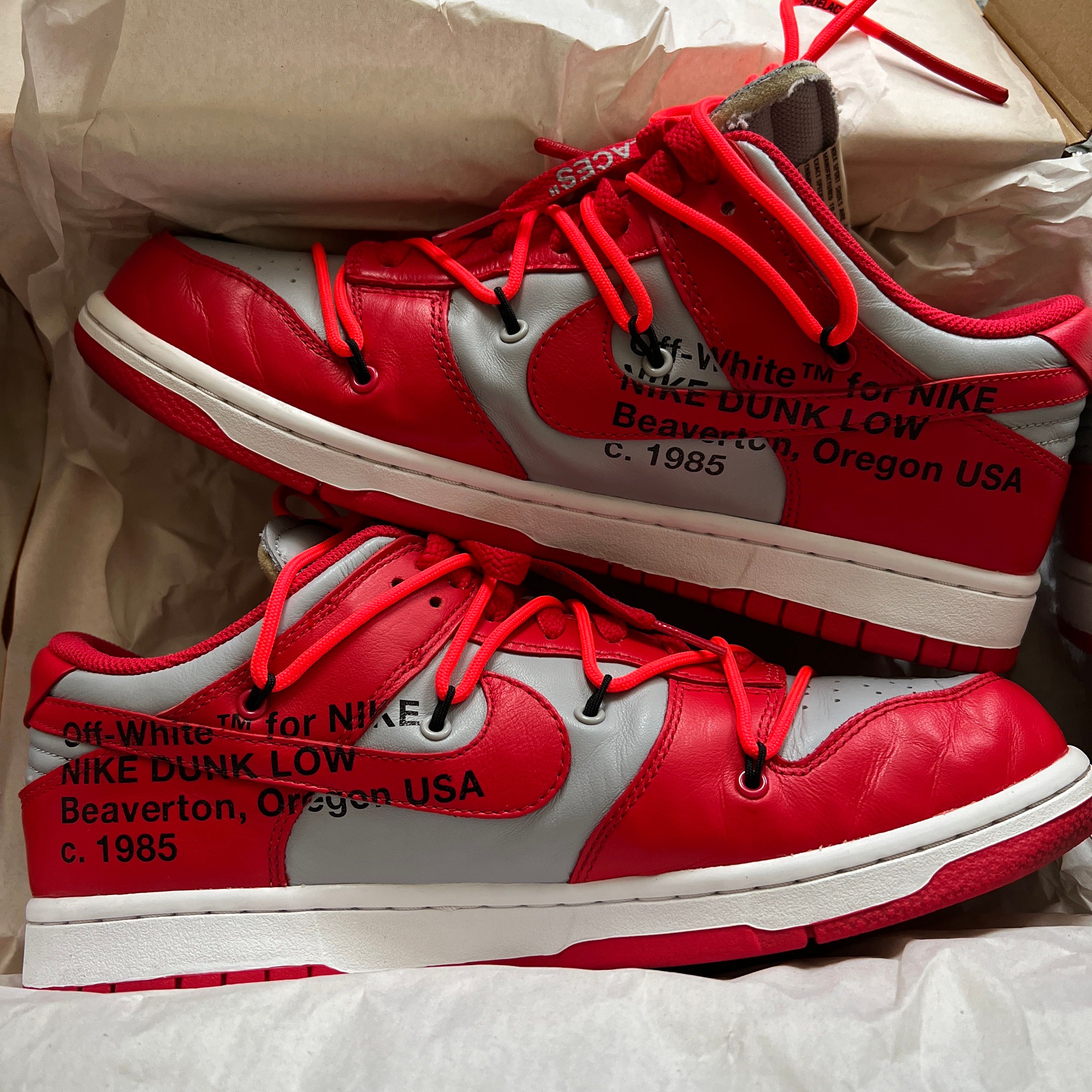Off-White × Nike Dunk Low "University Red/Wolf Grey"