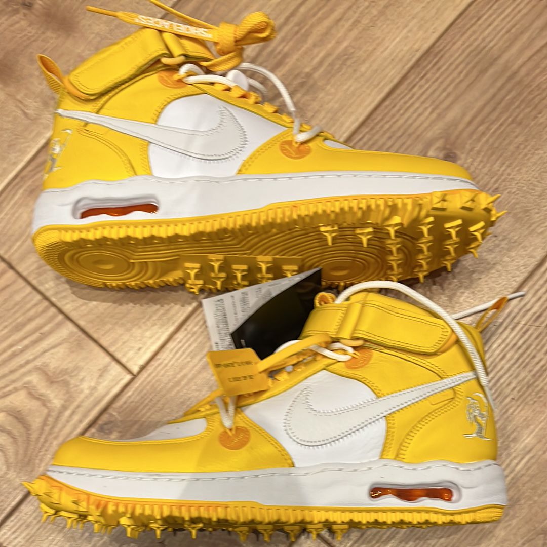 Off-White × Nike Air Force 1 Mid SP LTHR "White and Varsity Maize"