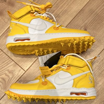 Off-White × Nike Air Force 1 Mid SP LTHR "White and Varsity Maize"