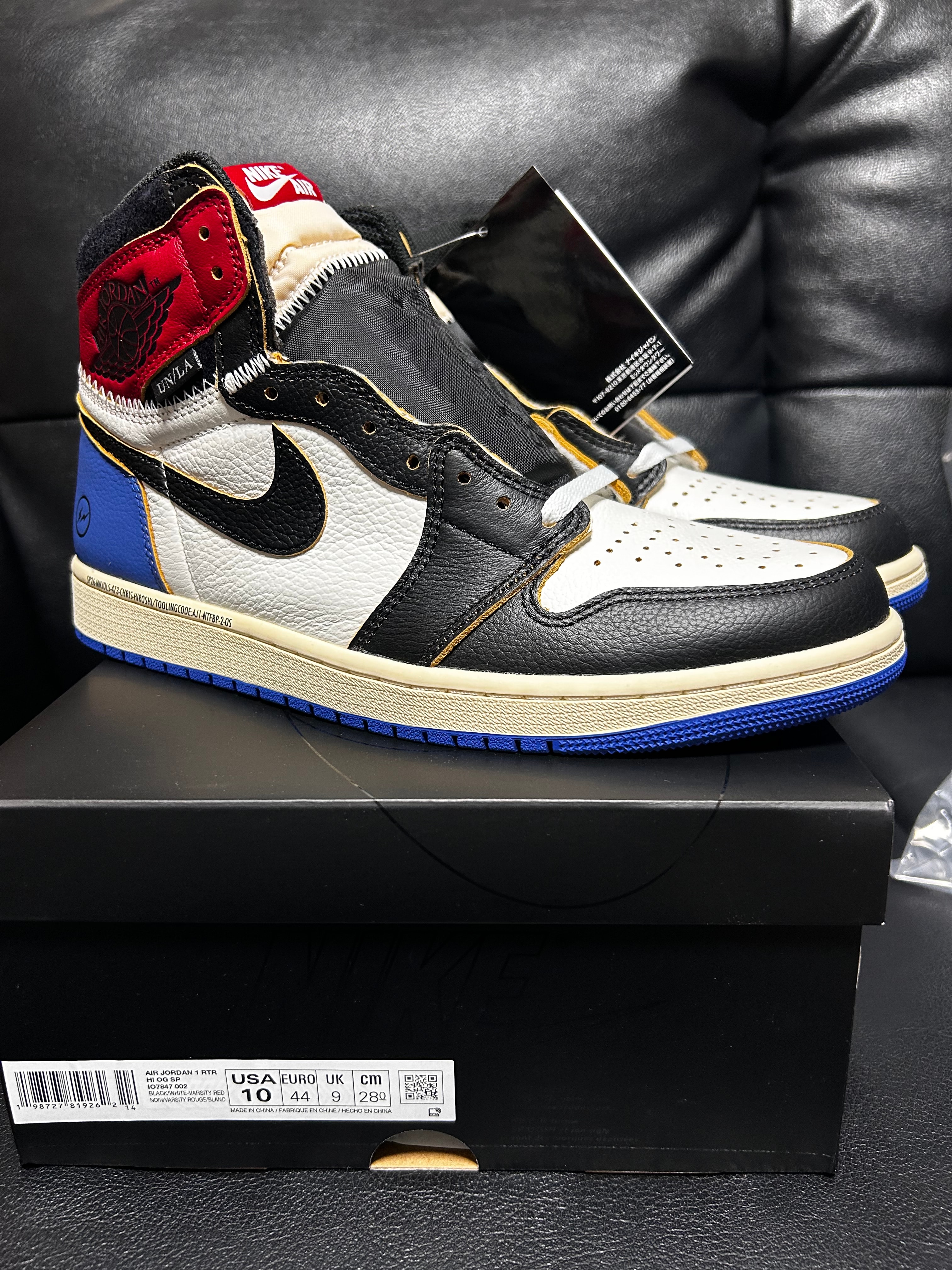 fragment design × UNION × Nike Air Jordan 1 High OG "Black/Varsity Red"