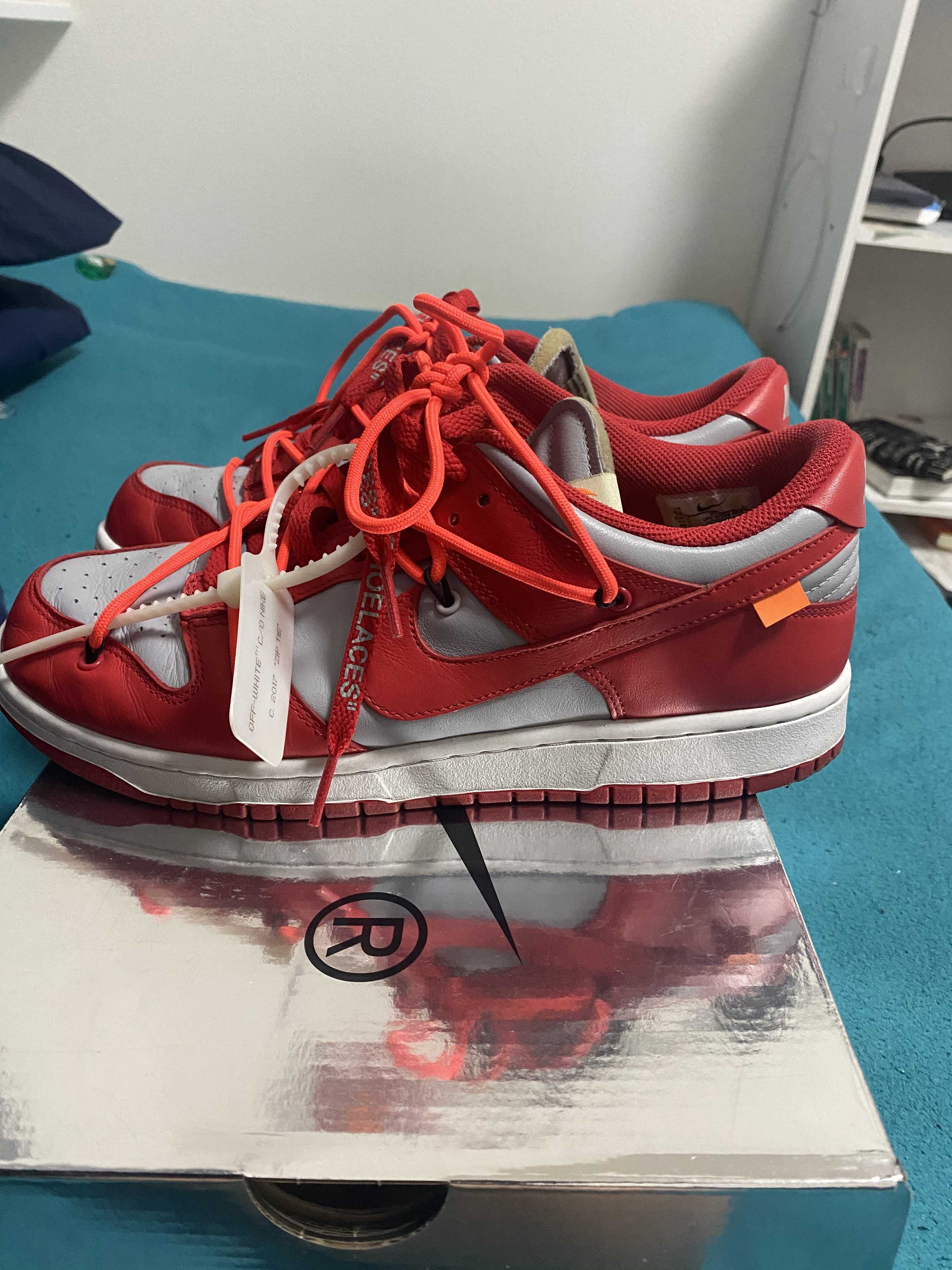 Off-White × Nike Dunk Low "University Red/Wolf Grey"