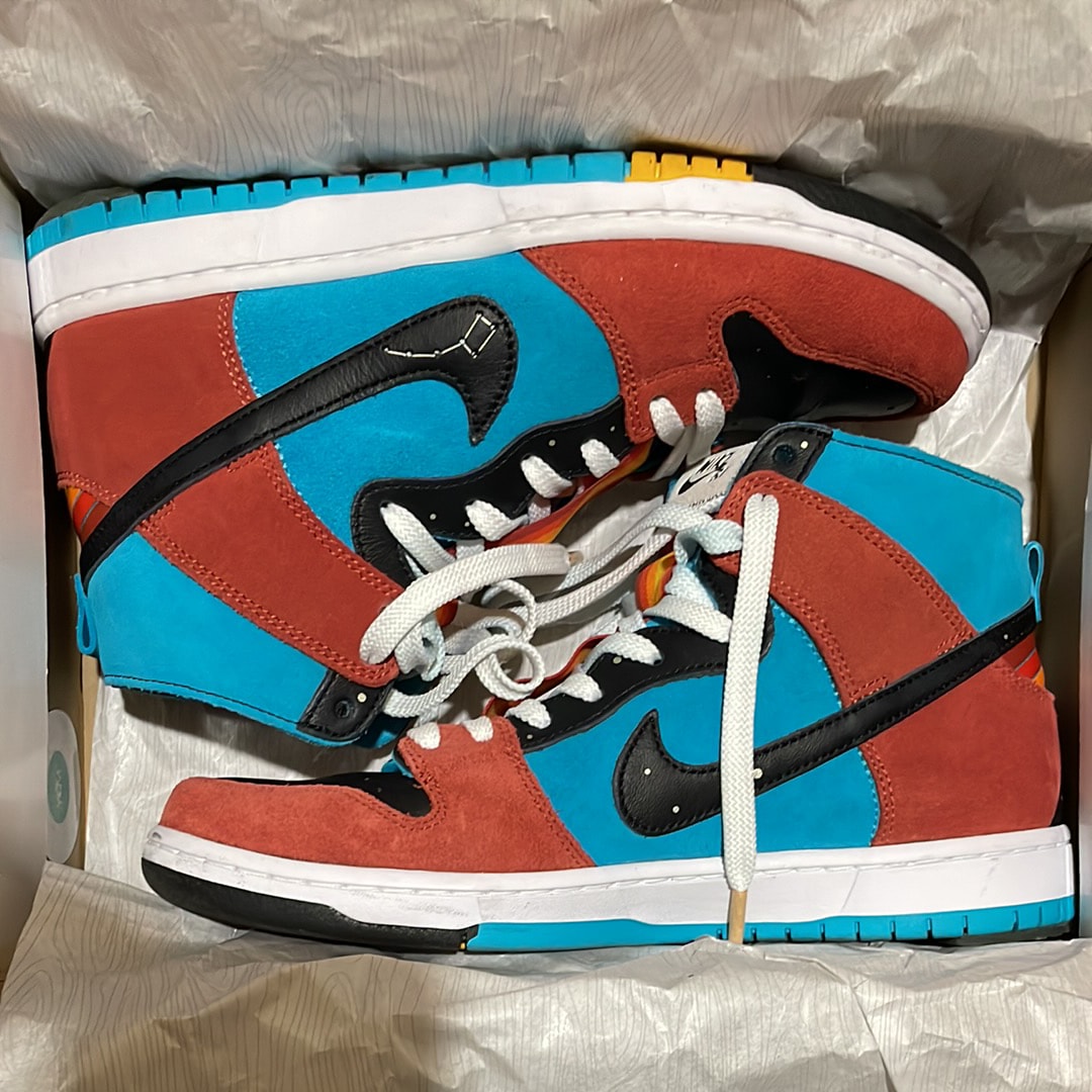 Di’orr Greenwood × Nike SB Dunk High Decon QS "Turquoise Blue and Firewood Orange"