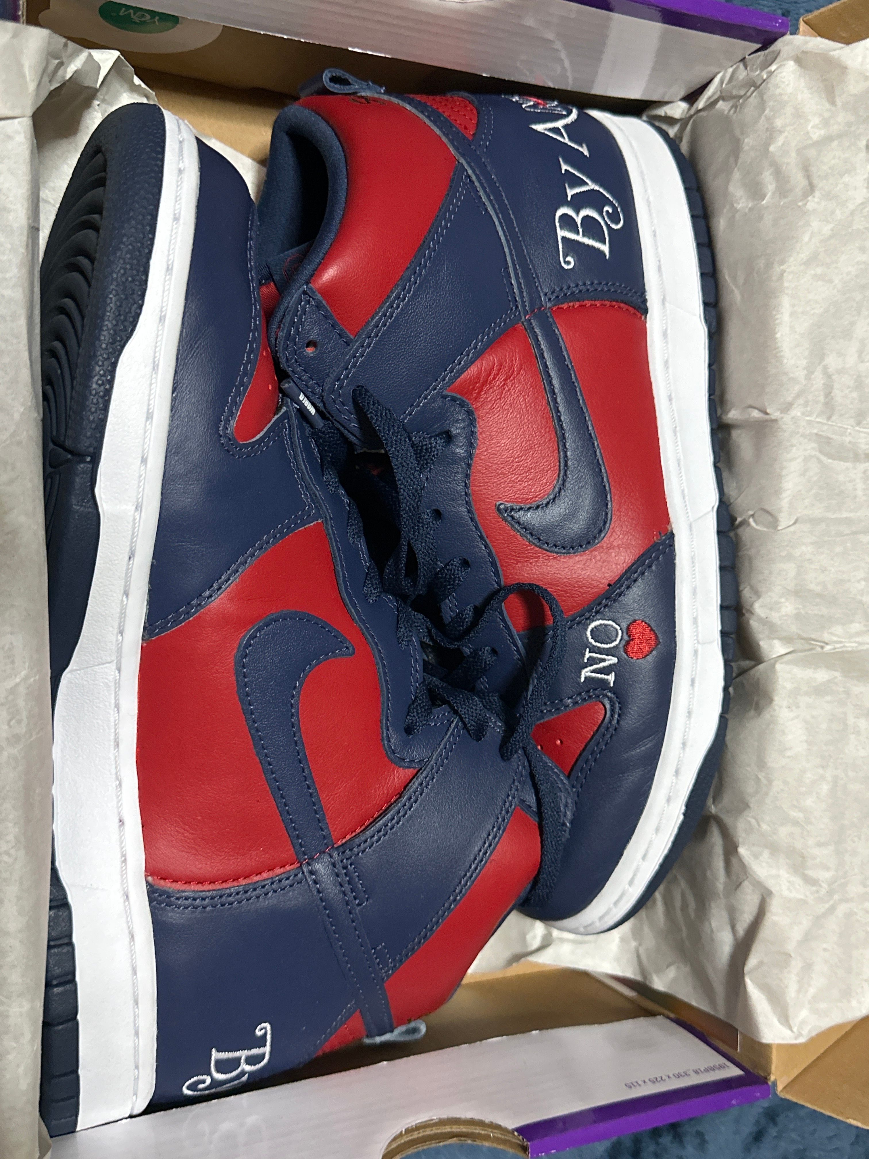 Supreme × Nike SB Dunk High By Any Means "Red/Navy-White"