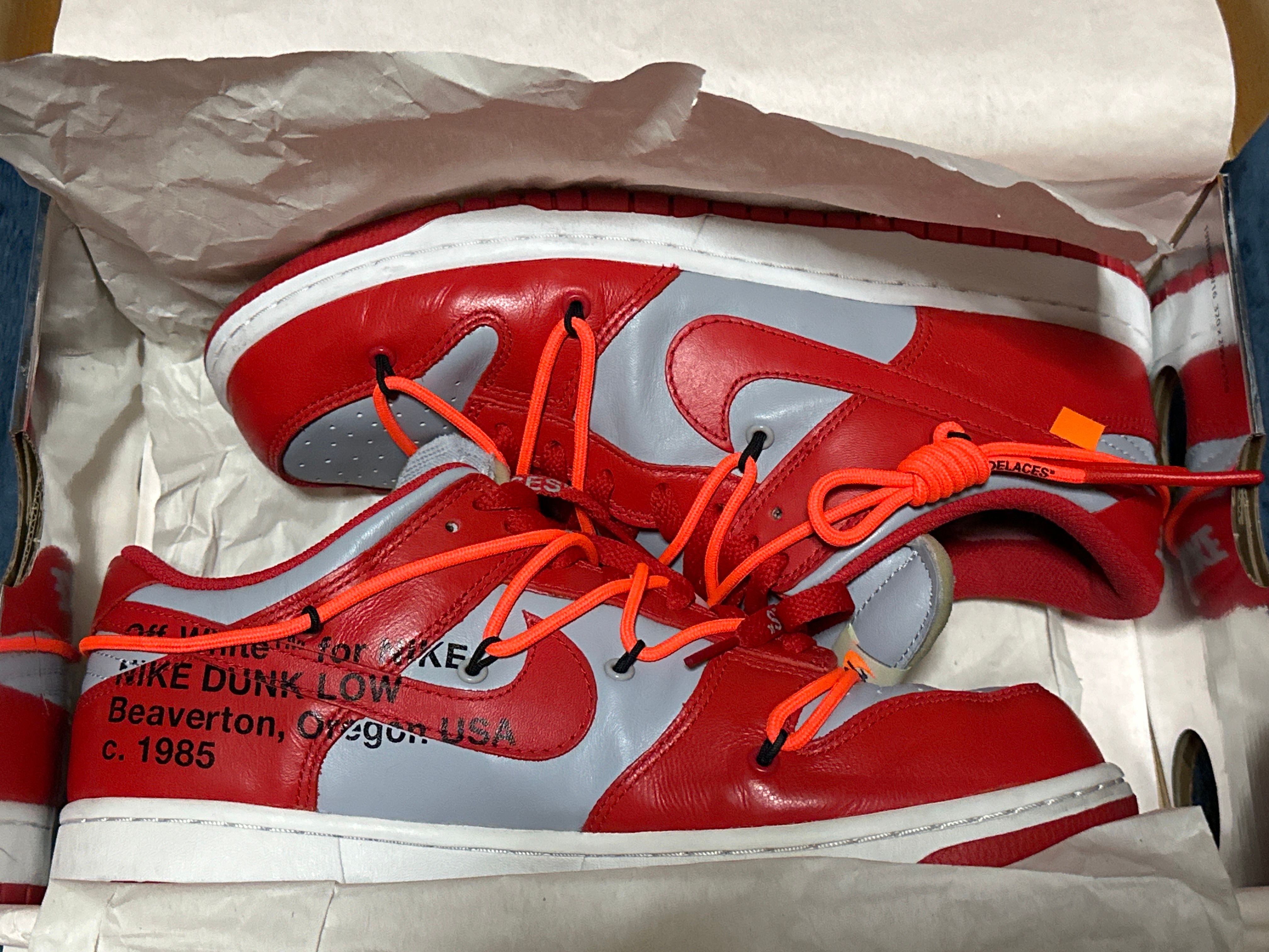 Off-White × Nike Dunk Low "University Red/Wolf Grey"