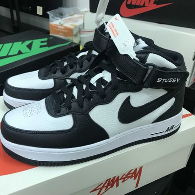 Stussy × Nike Air Force 1 Mid "Black and Light Bone"