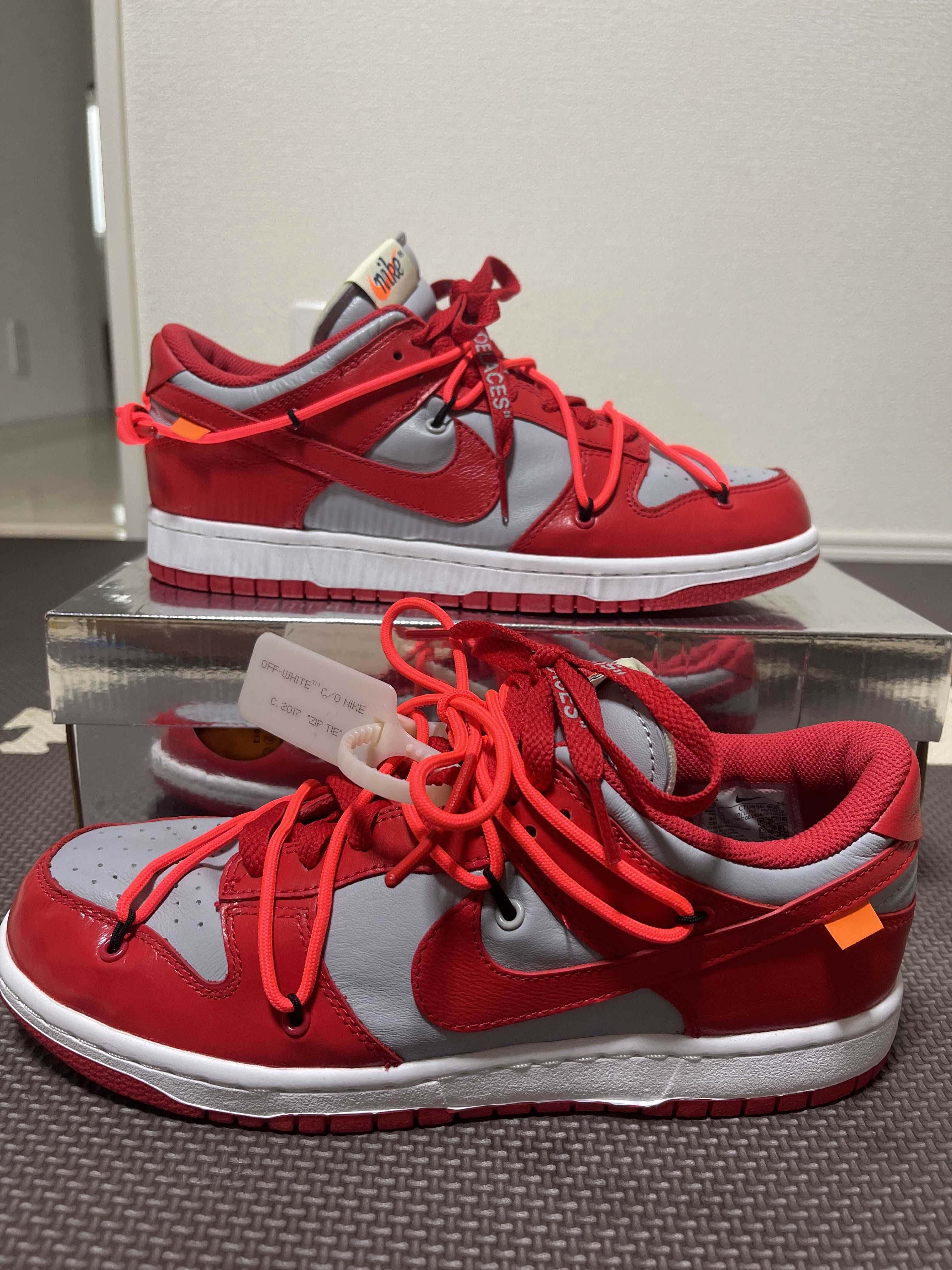 Off-White × Nike Dunk Low "University Red/Wolf Grey"